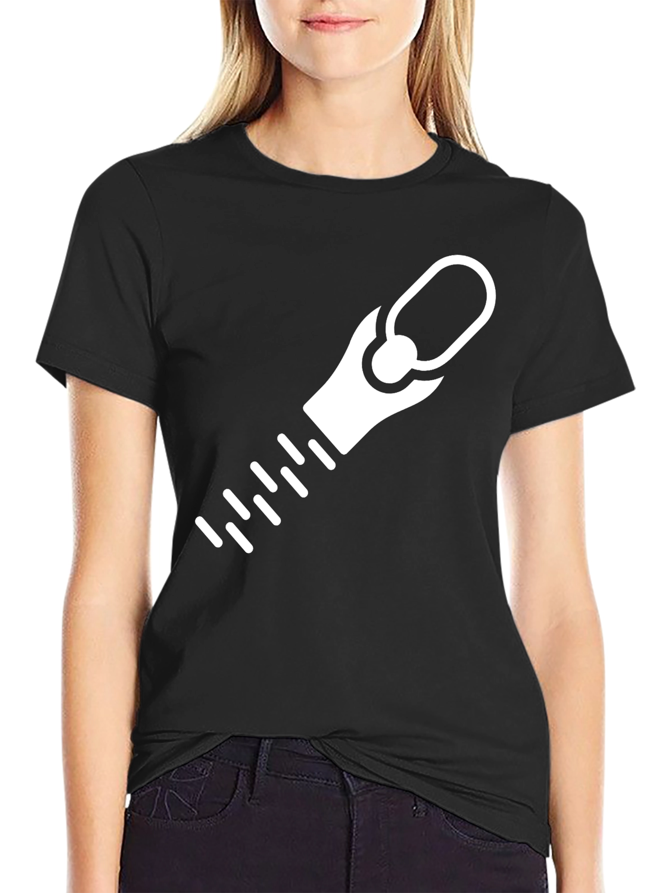 Black T-Shirt with Zipper Graphic