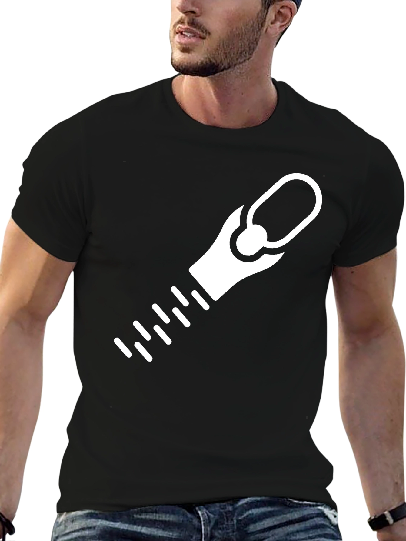 Black T-Shirt with Zipper Graphic