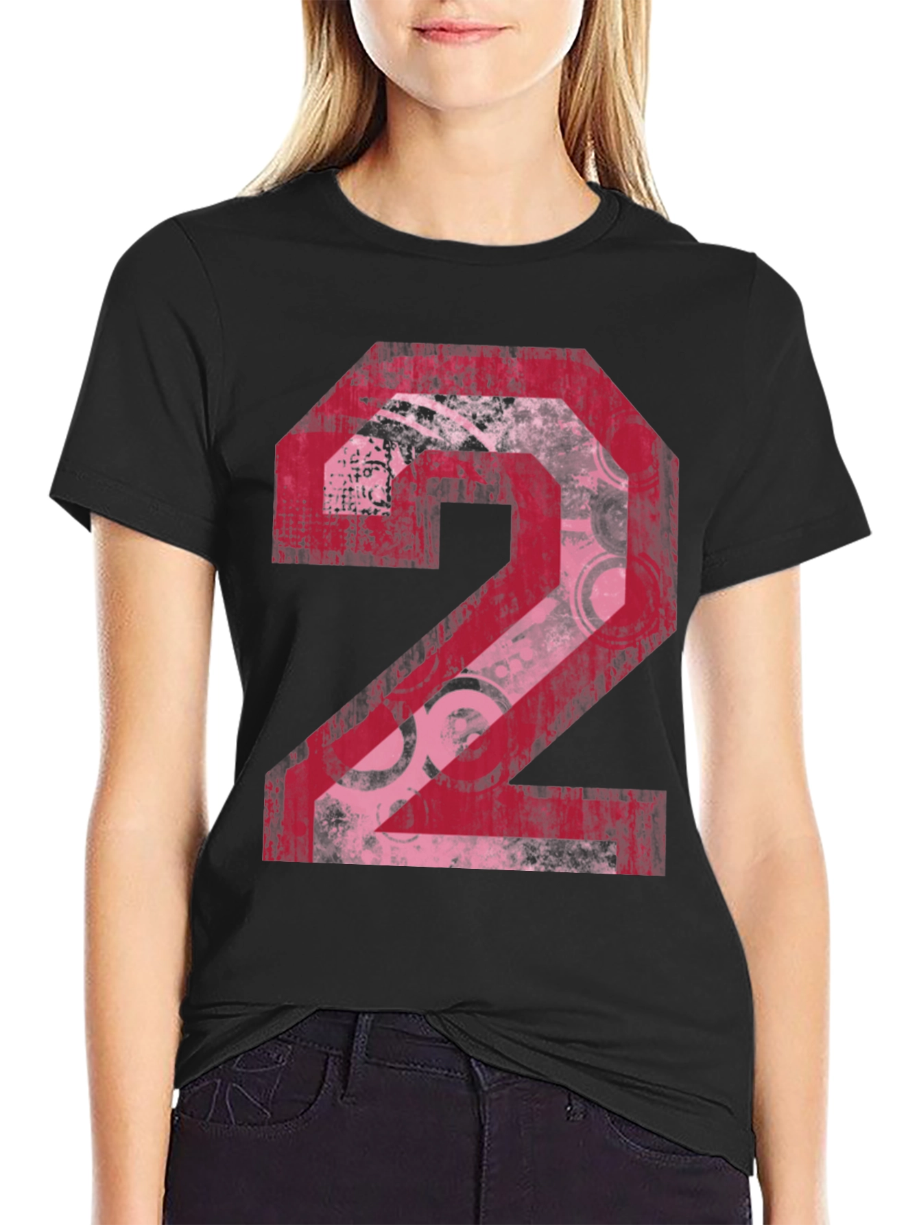 Distressed Number 2 Graphic Print Black Tee