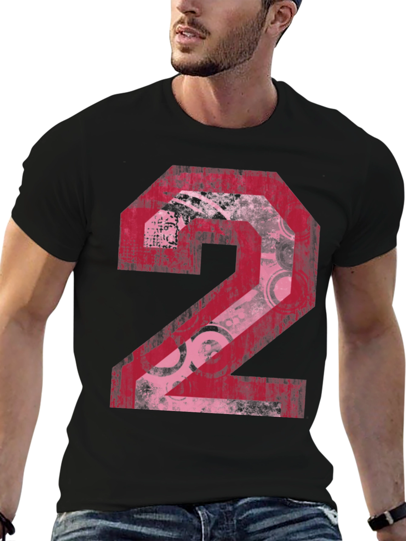 Distressed Number 2 Graphic Print Black Tee