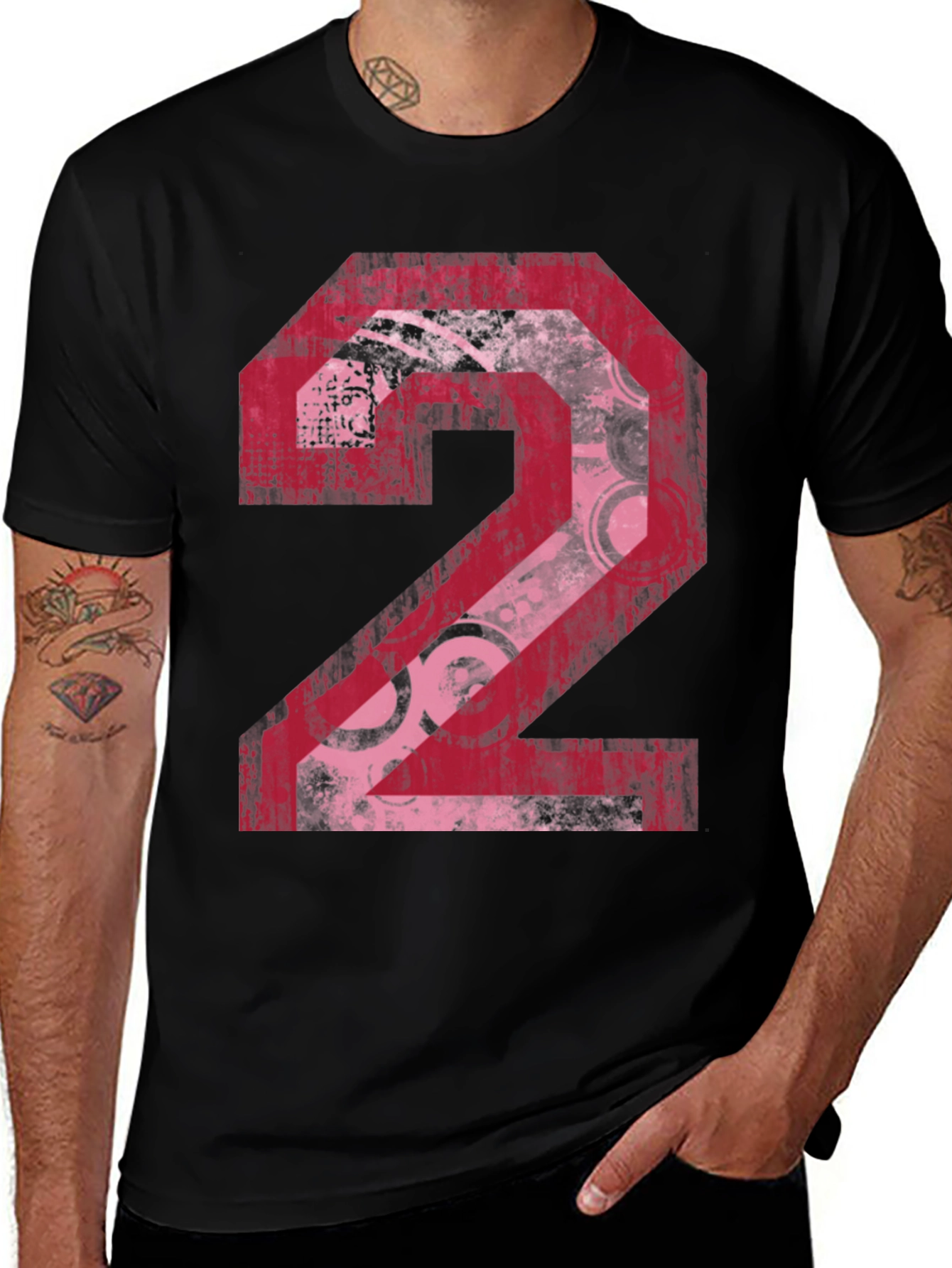 Distressed Number 2 Graphic Print Black Tee