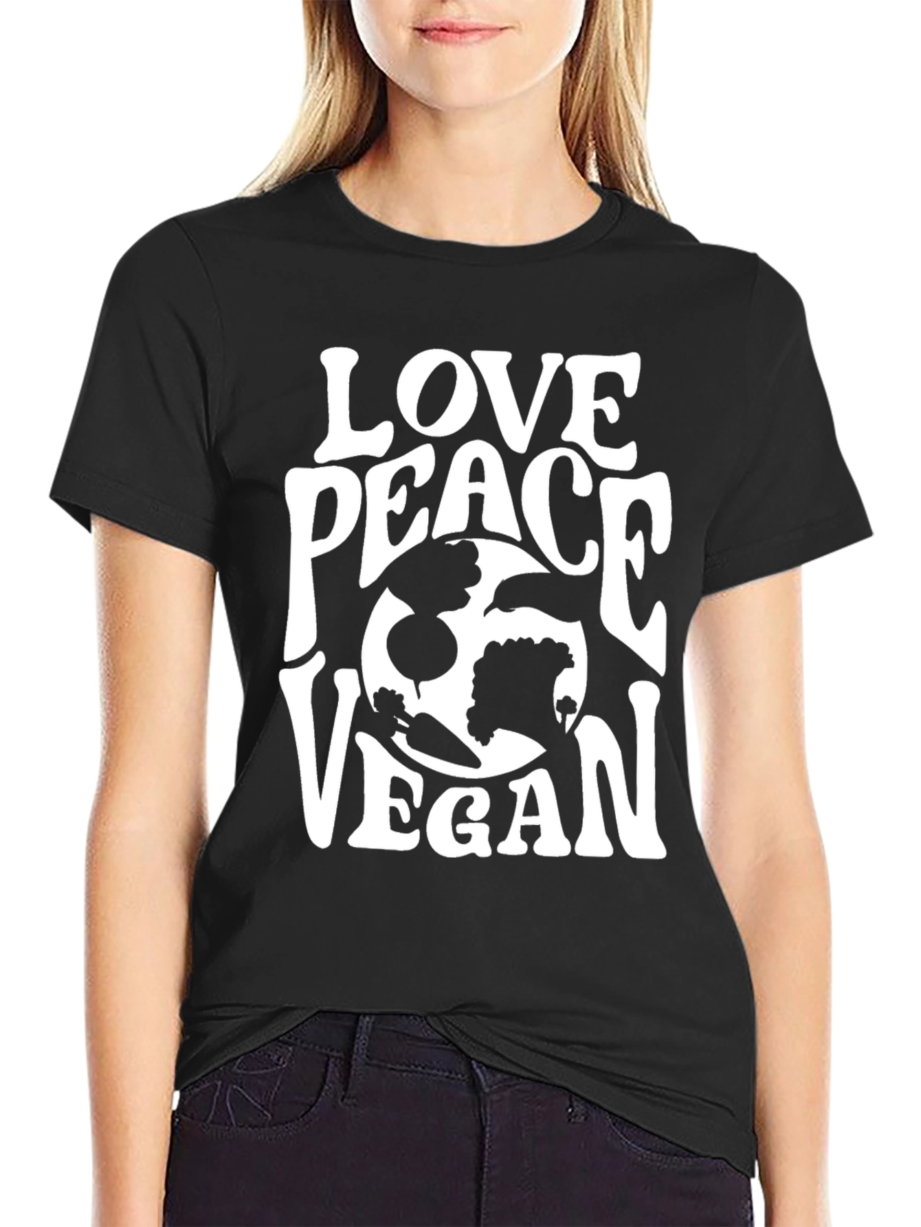 Love Peace Vegan T-Shirt - Black Graphic Tee