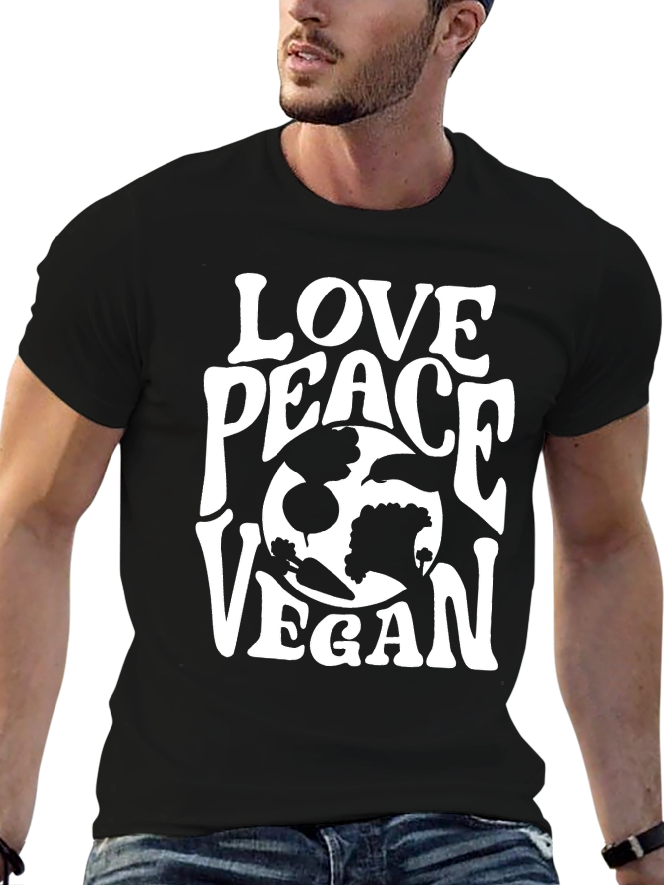 Love Peace Vegan T-Shirt - Black Graphic Tee