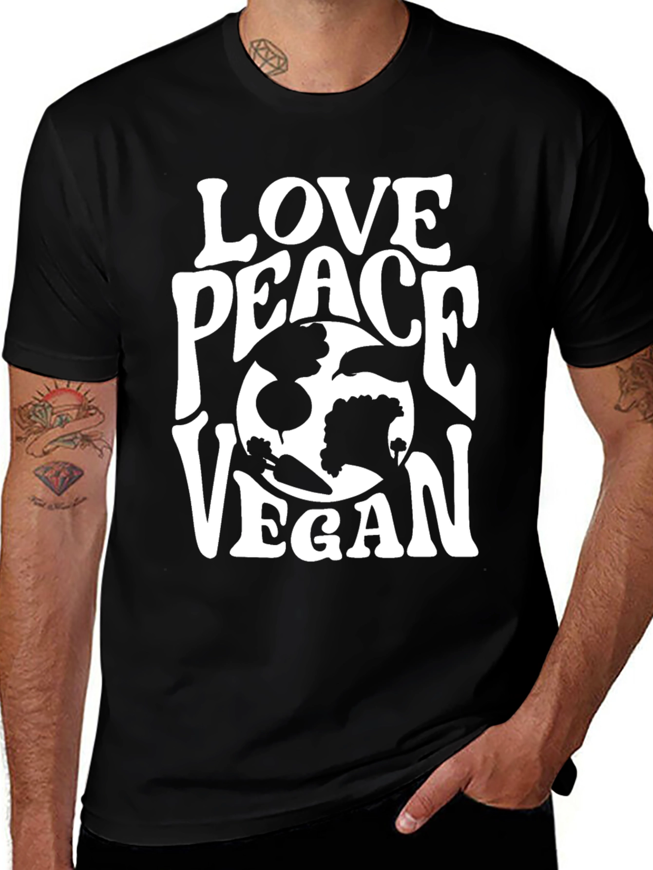 Love Peace Vegan T-Shirt - Black Graphic Tee