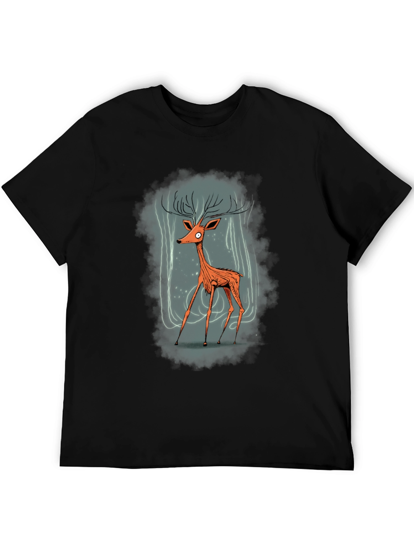 Stylized Deer Graphic T-Shirt - Mens Black Tee