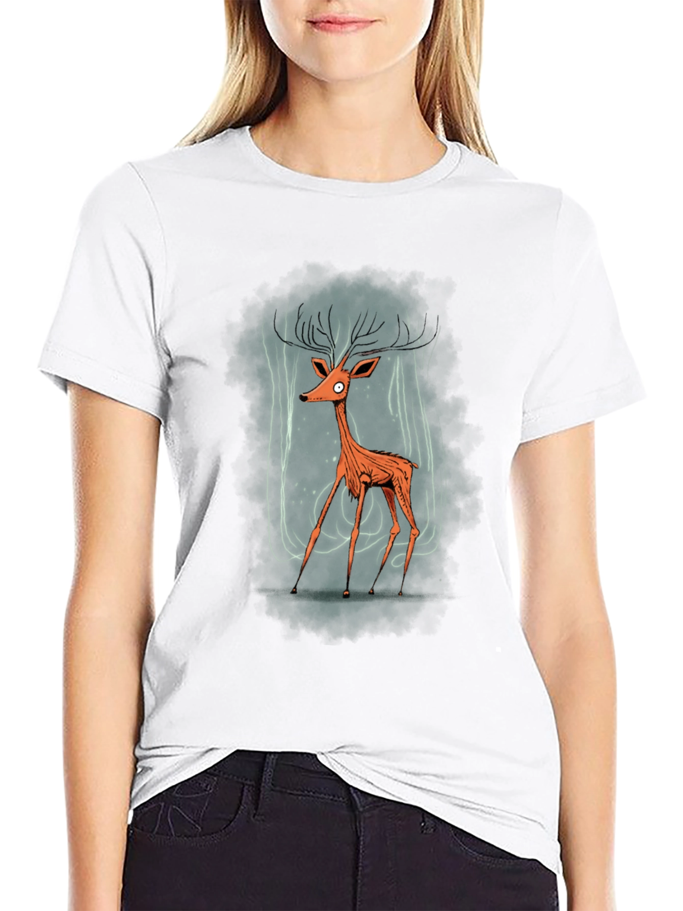 Stylized Deer Graphic T-Shirt - Mens Black Tee