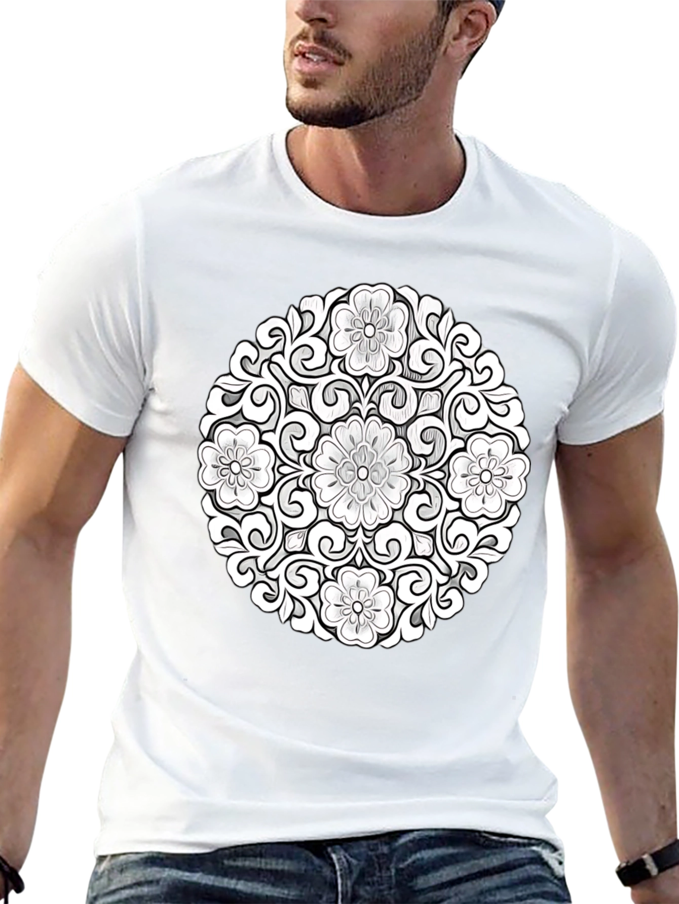 Floral Mandala Graphic Tee - Black
