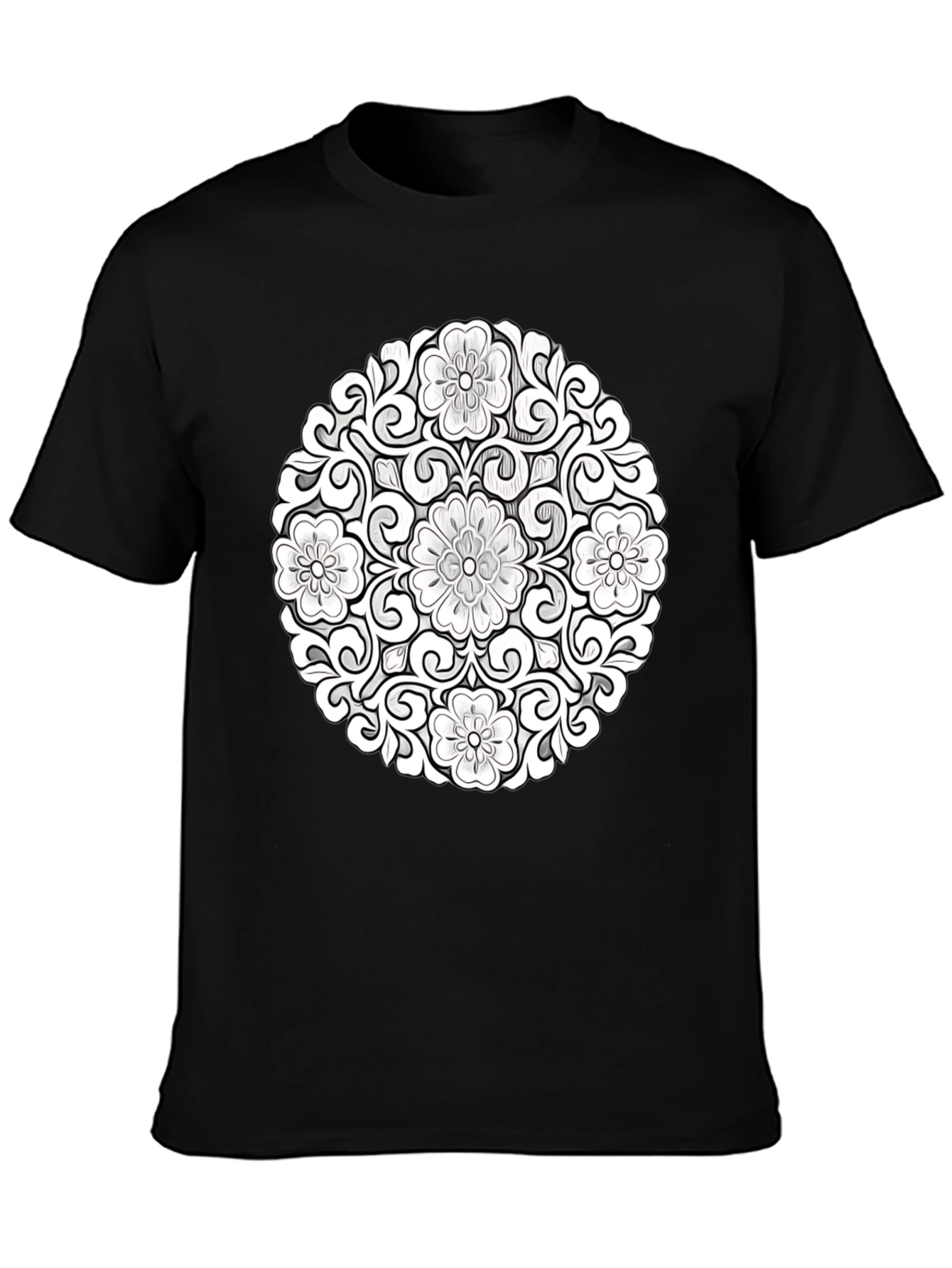 Floral Mandala Graphic Tee - Black