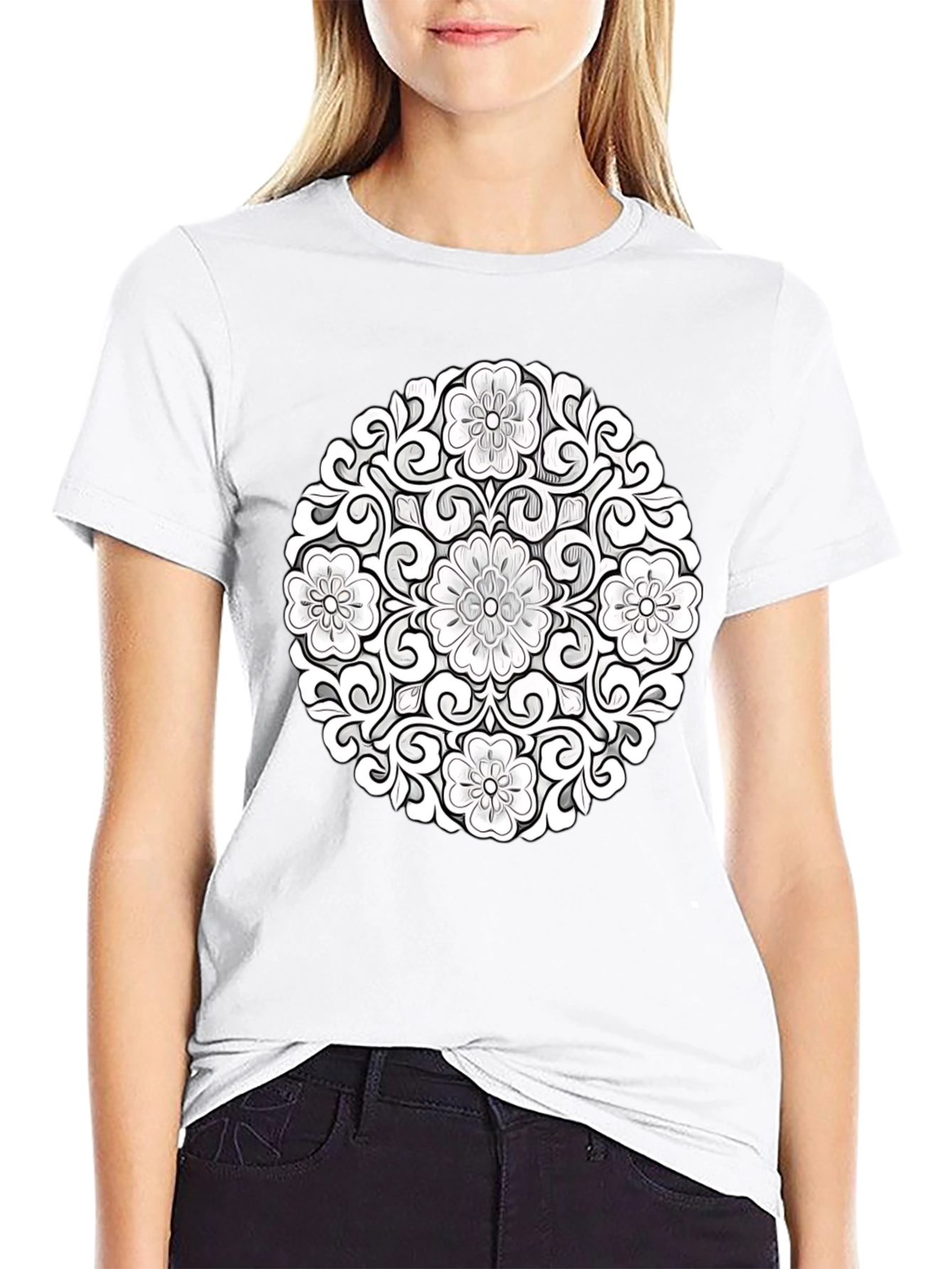 Floral Mandala Graphic Tee - Black
