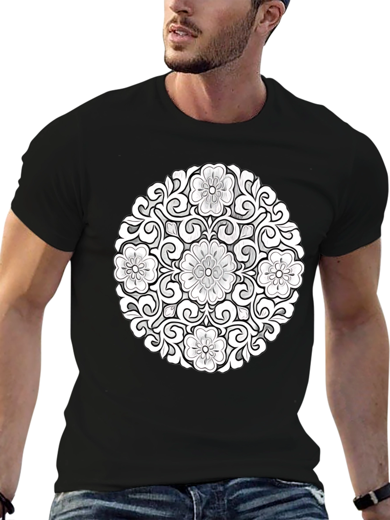 Floral Mandala Graphic Tee - Black
