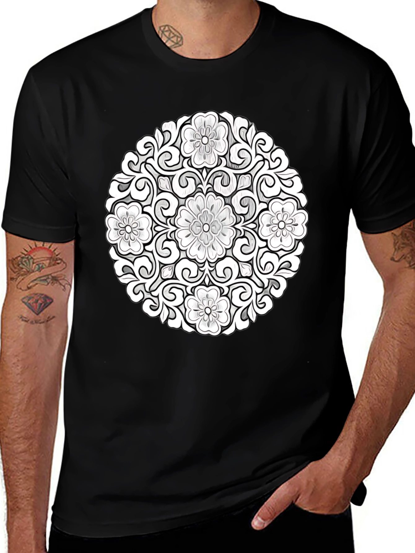 Floral Mandala Graphic Tee - Black