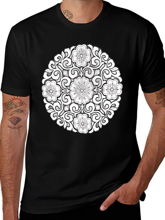 Floral Mandala Graphic Tee - Black