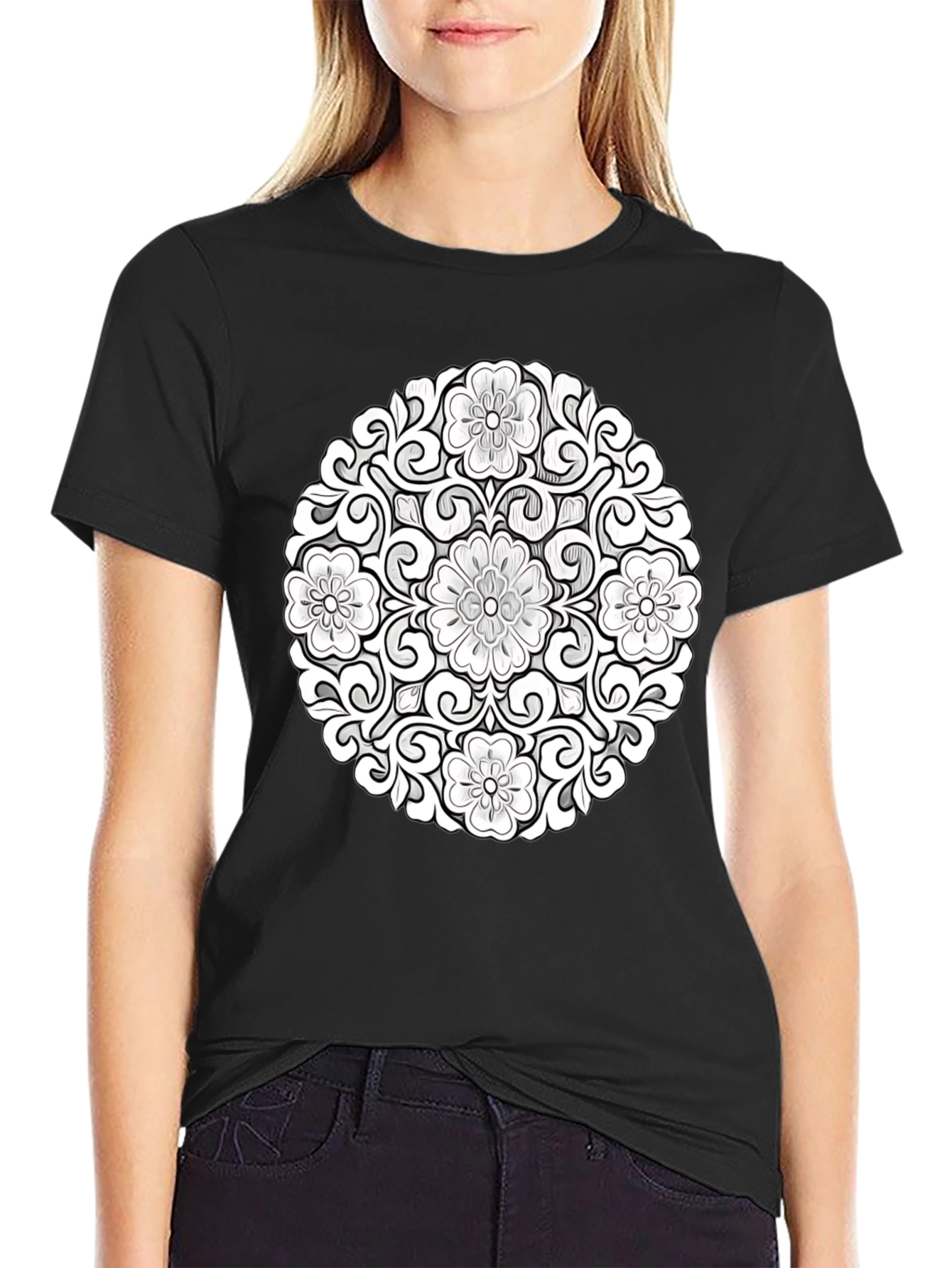 Floral Mandala Graphic Tee - Black