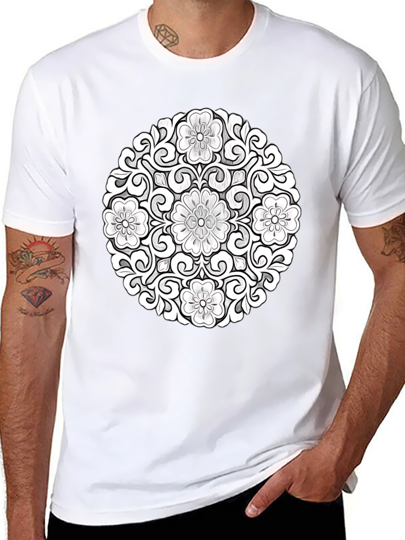 Floral Mandala Graphic Tee - Black