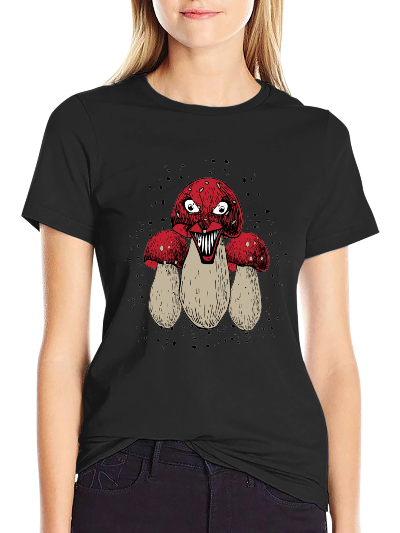 Creepy Mushroom Graphic Tee - Mens Black T-Shirt