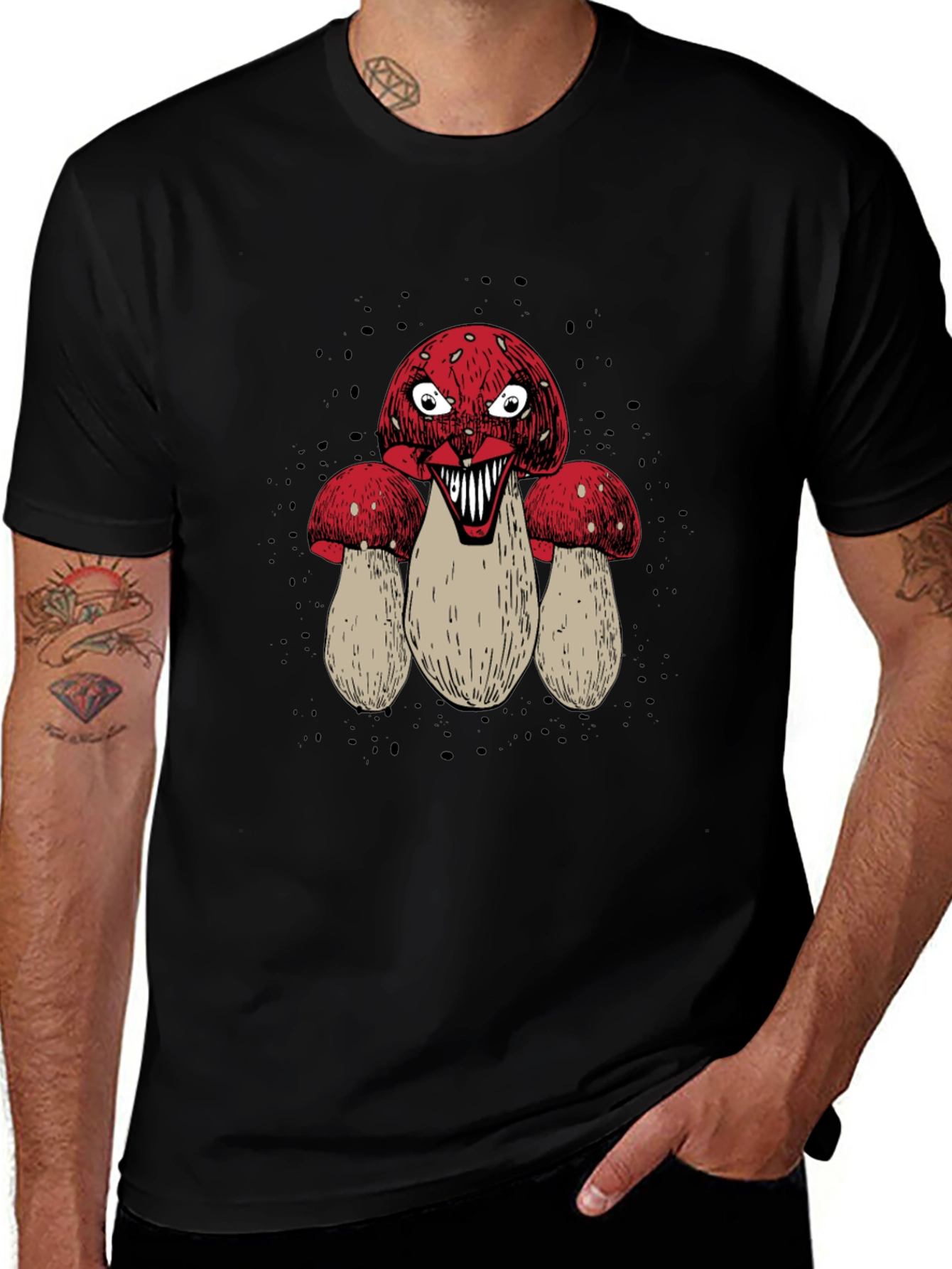 Creepy Mushroom Graphic Tee - Mens Black T-Shirt