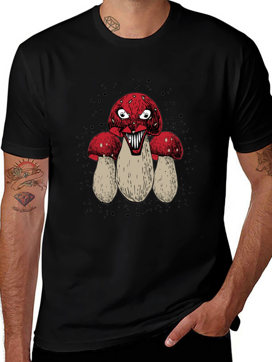 Creepy Mushroom Graphic Tee - Mens Black T-Shirt