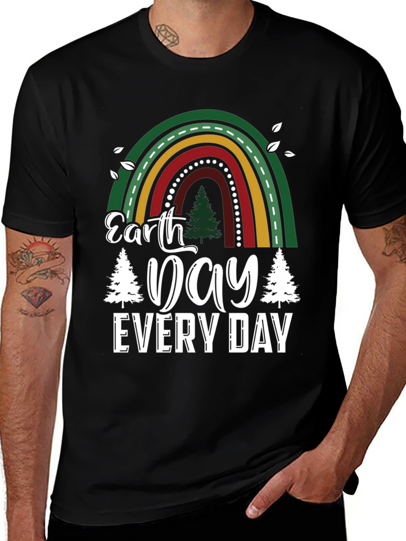 Earth Day Every Day T-Shirt - Rainbow Tree Design