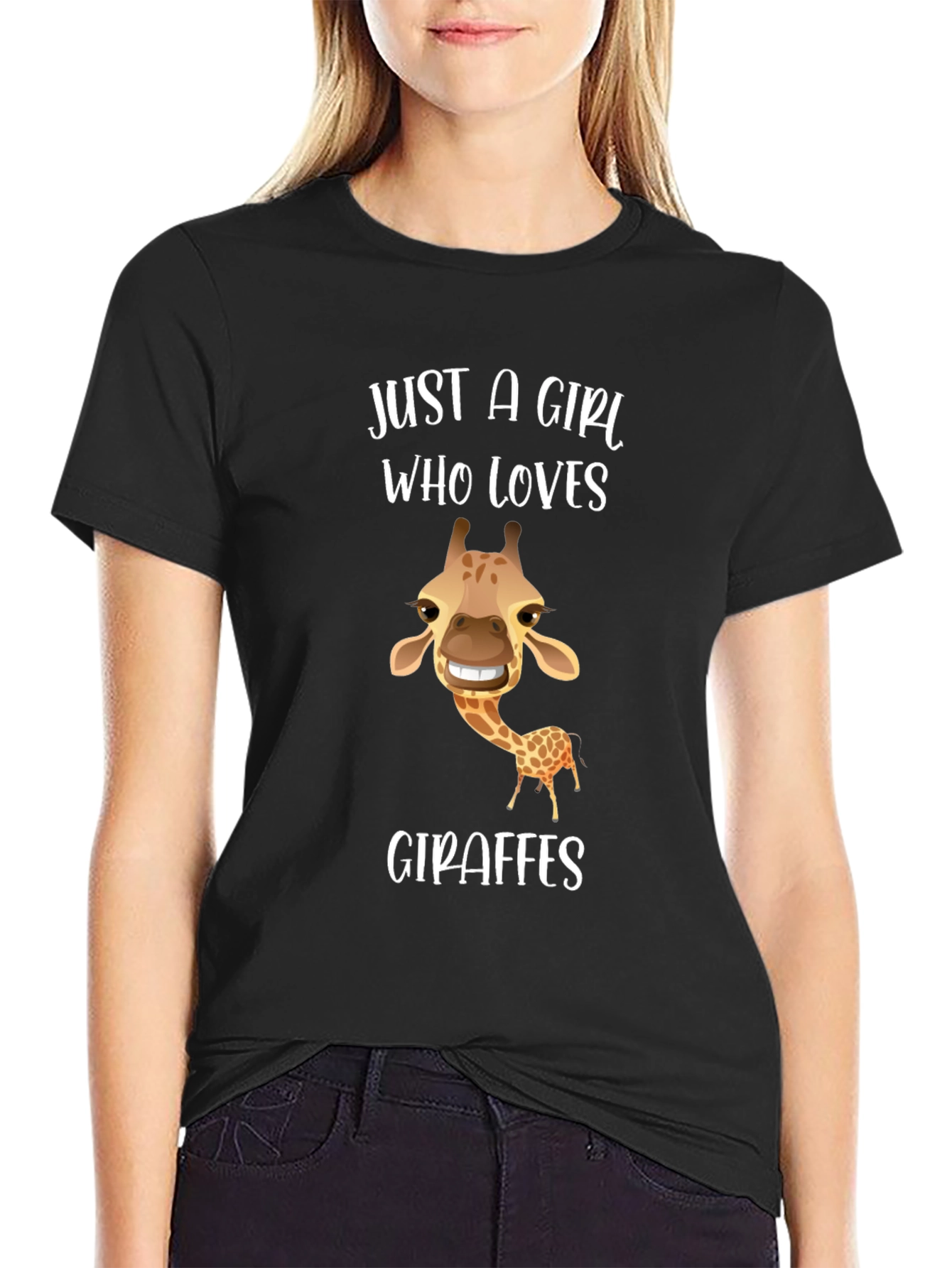 Just a Girl Who Loves Giraffes Black T-Shirt