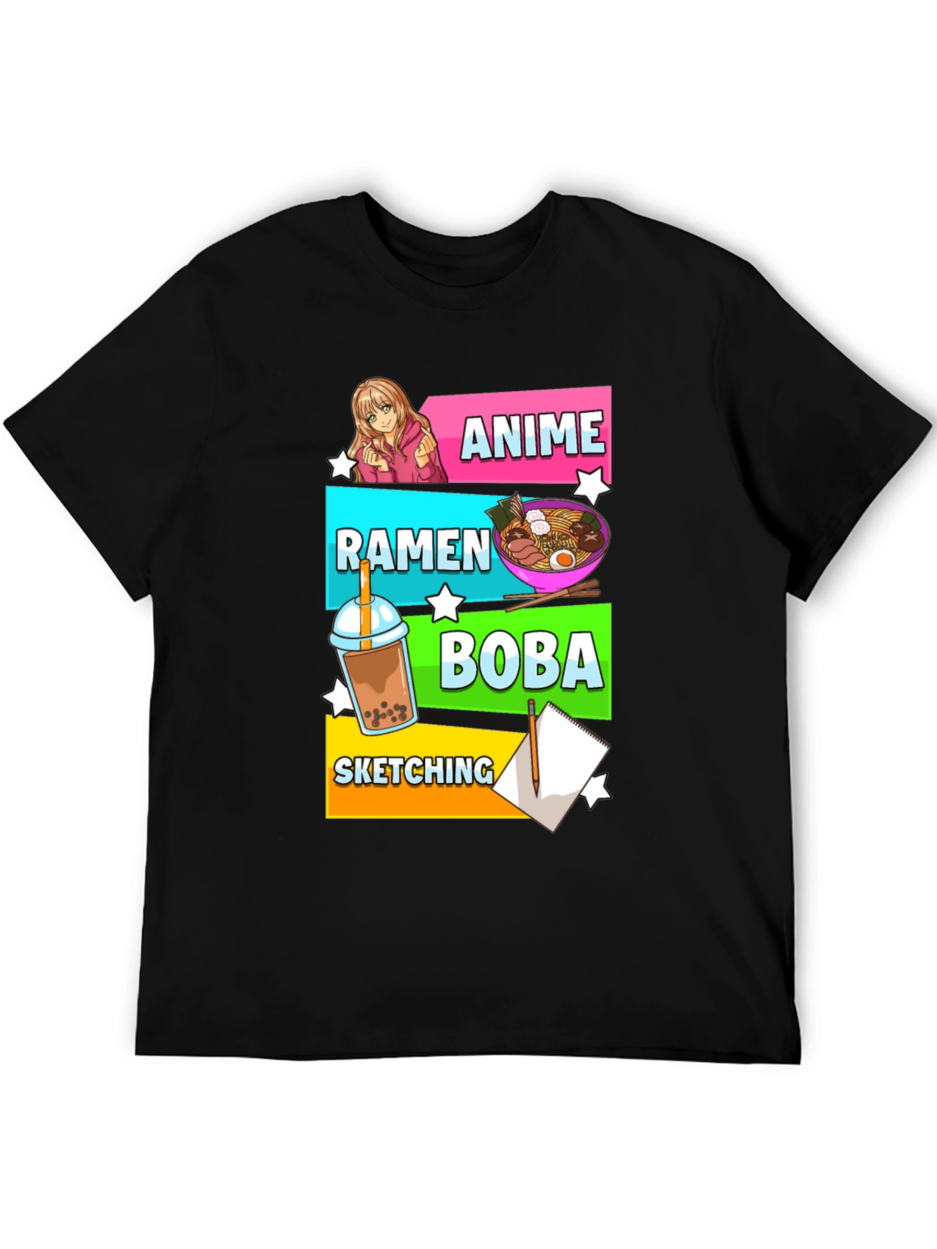 Anime Ramen Boba Sketching T-Shirt
