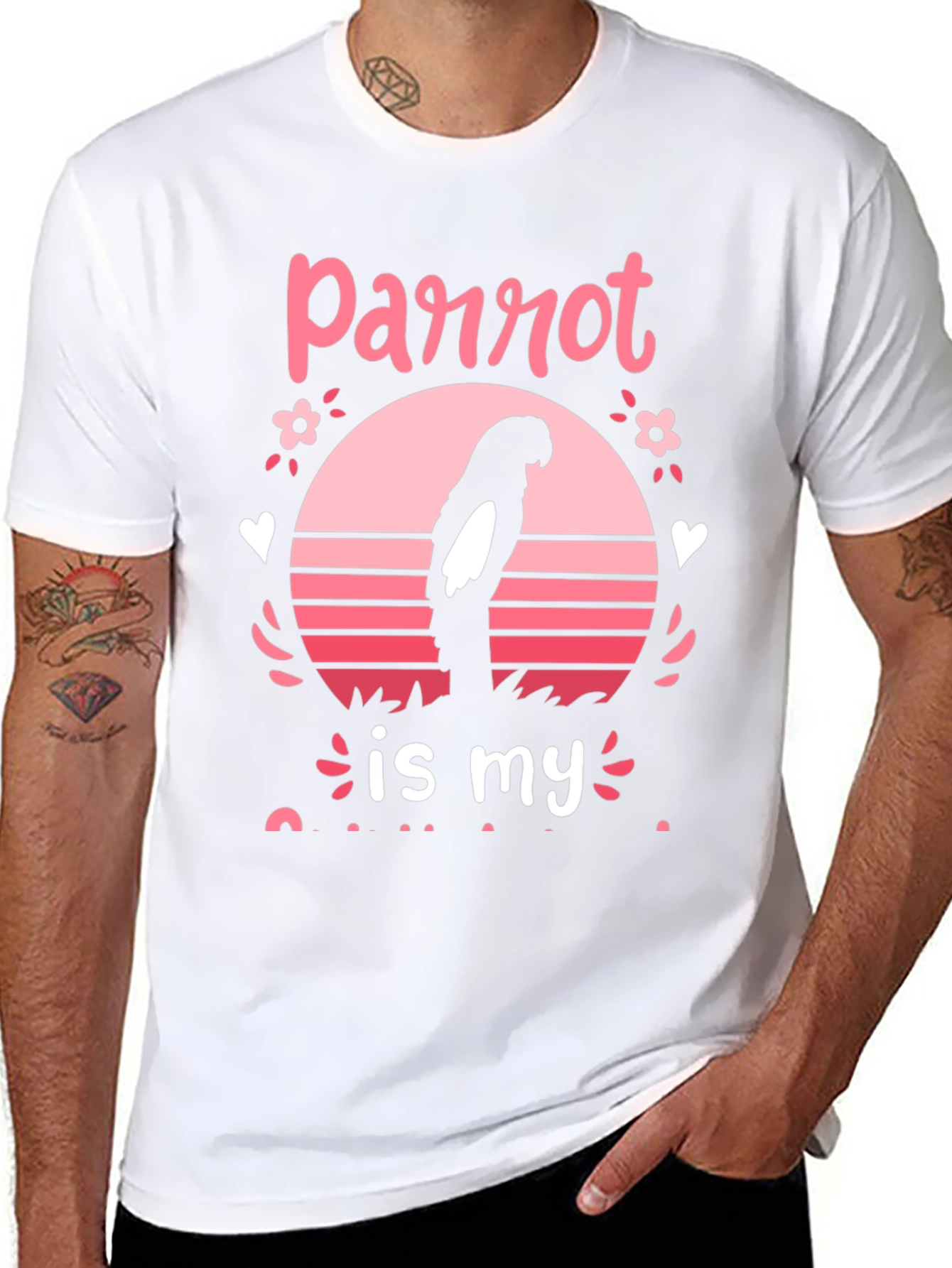 Parrot Lover Graphic Tee - Black Cotton Blend