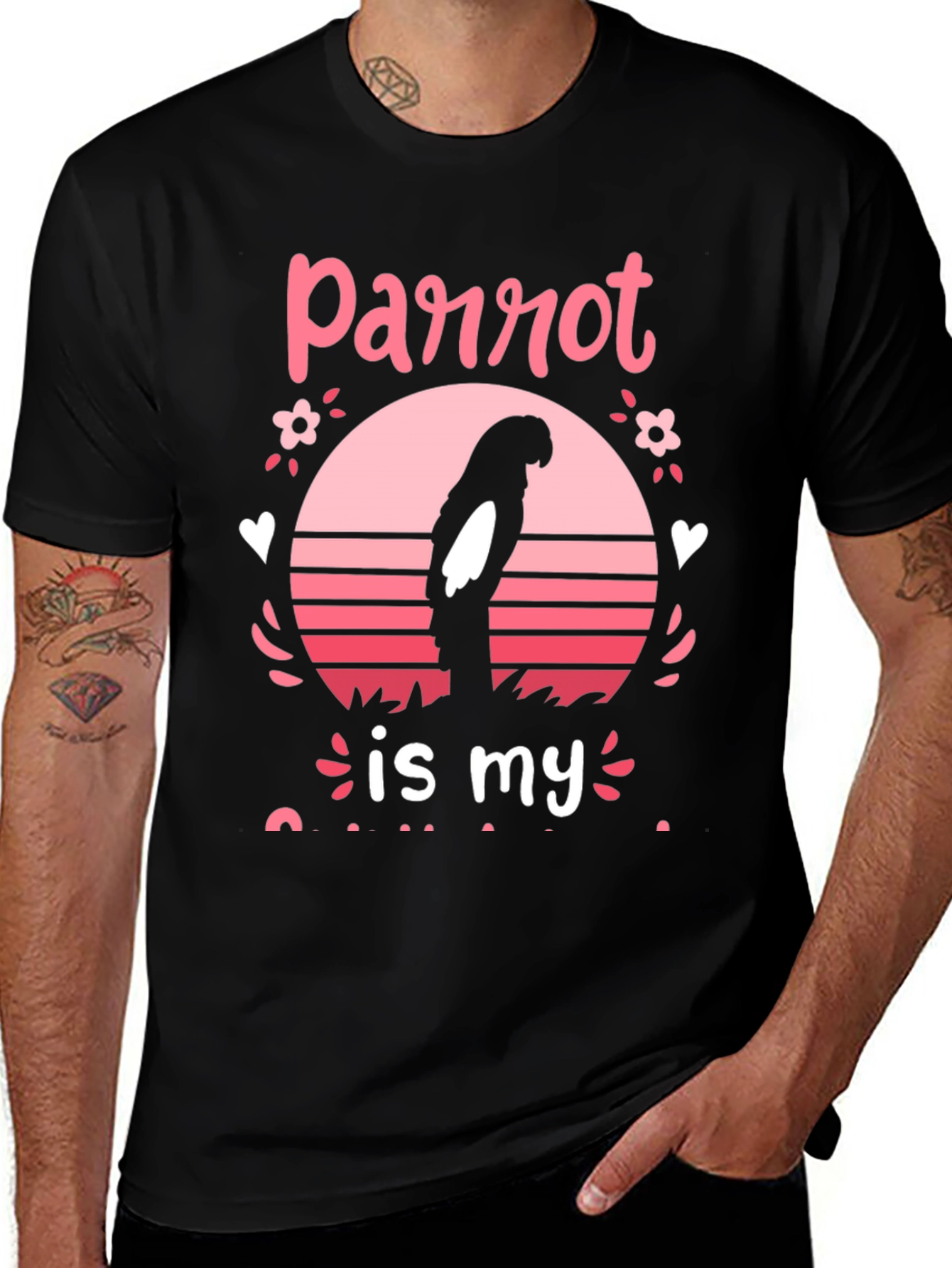 Parrot Lover Graphic Tee - Black Cotton Blend