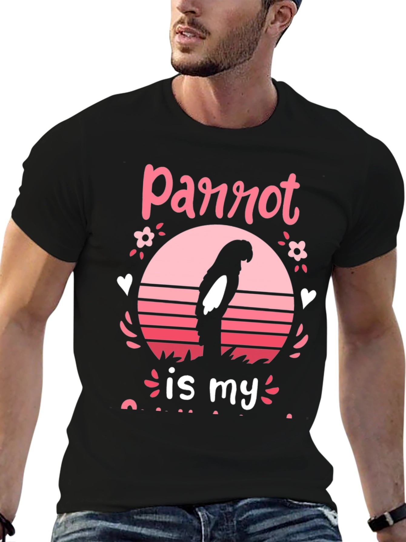 Parrot Lover Graphic Tee - Black Cotton Blend