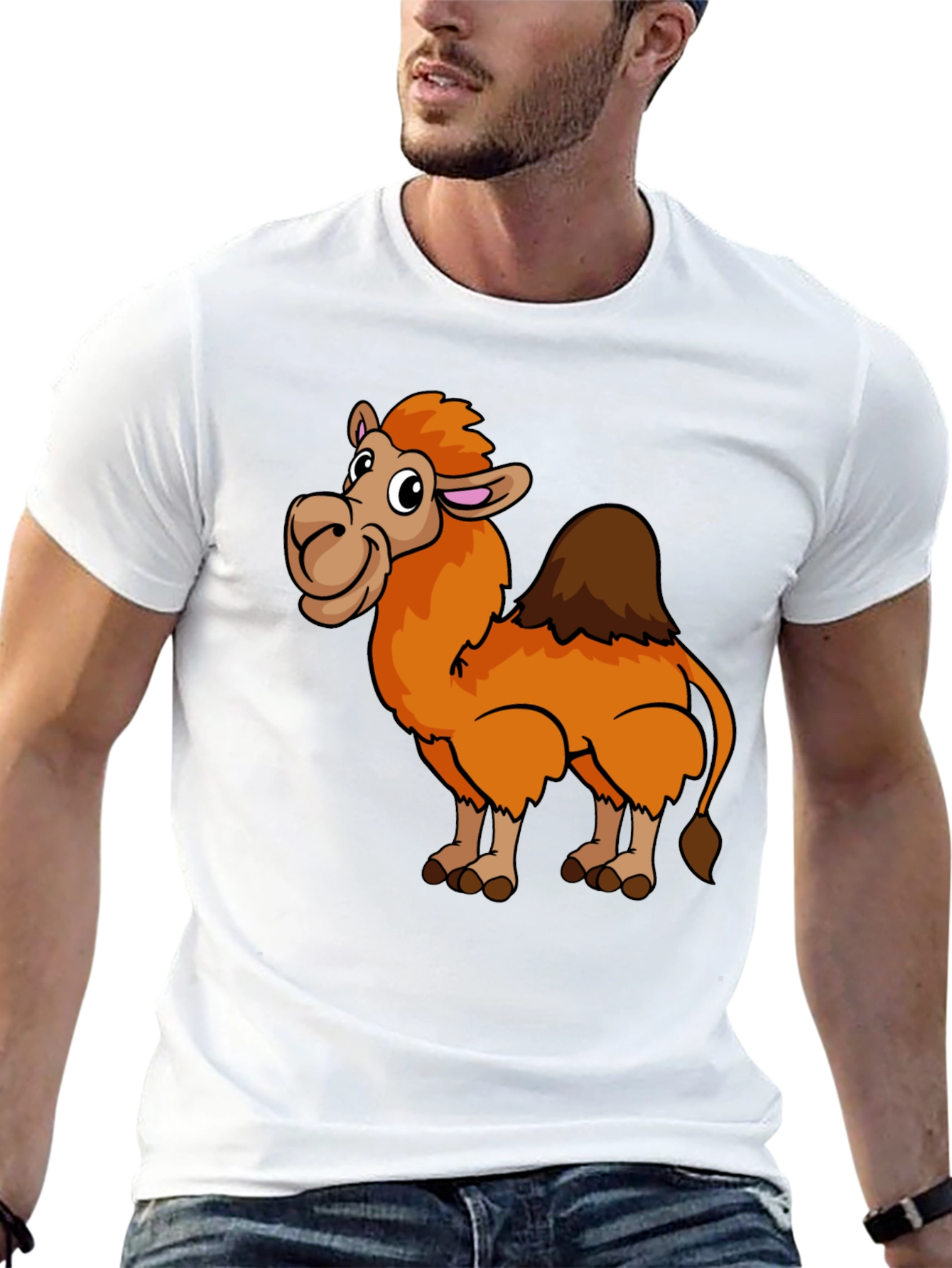 Cartoon Camel Graphic Print Black T-Shirt