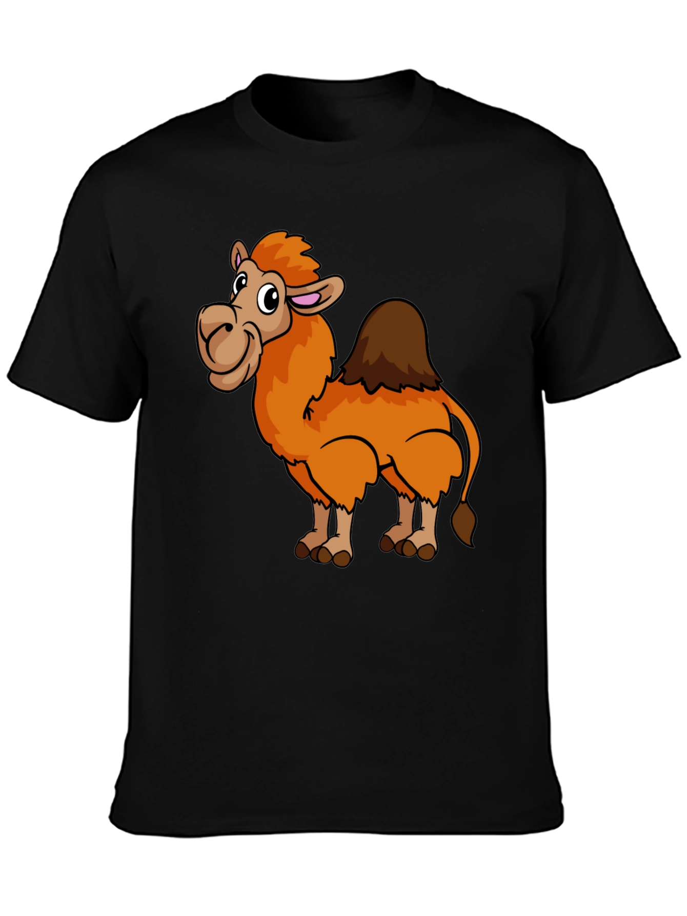 Cartoon Camel Graphic Print Black T-Shirt