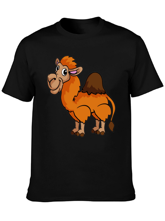 Cartoon Camel Graphic Print Black T-Shirt