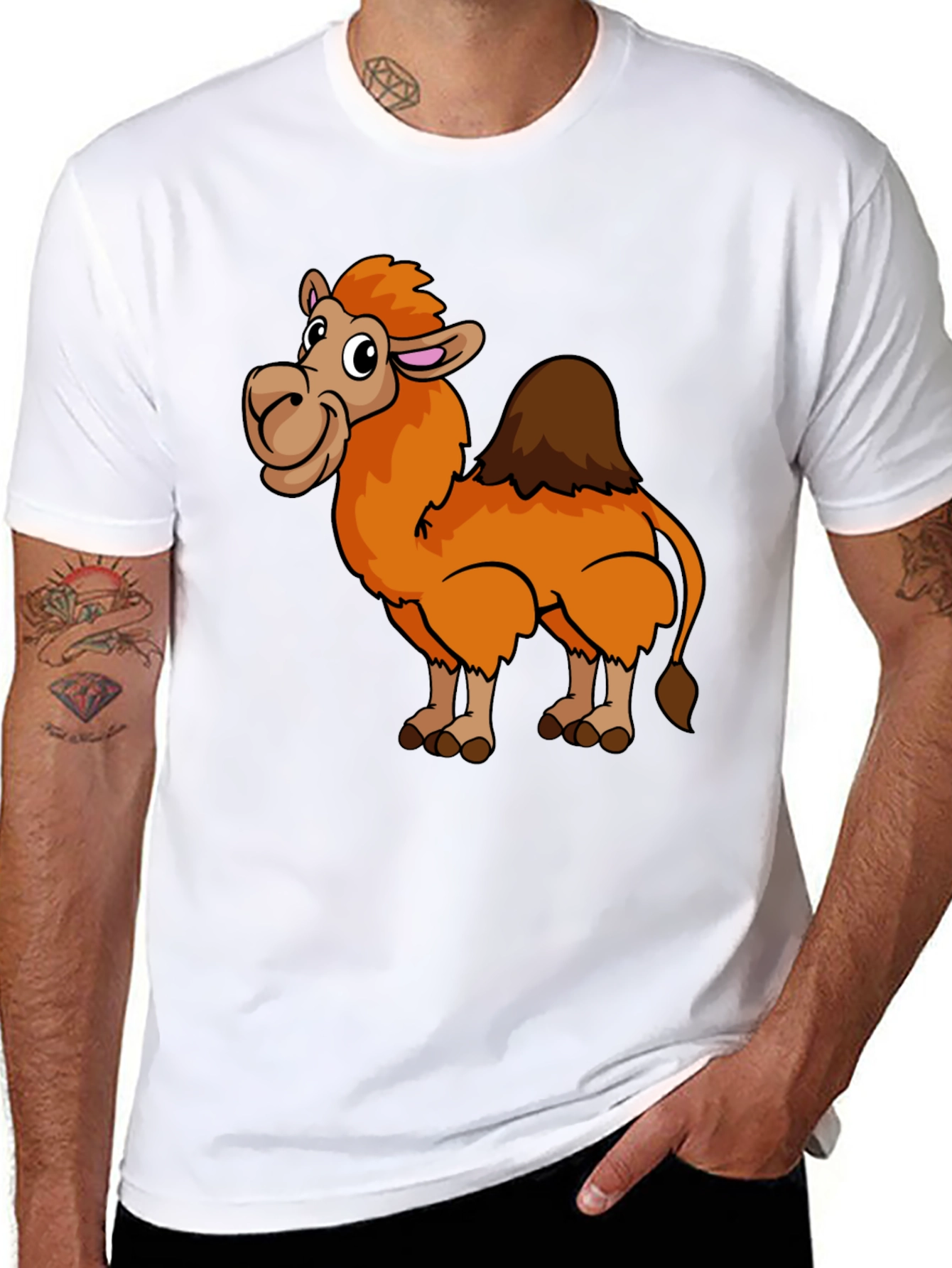 Cartoon Camel Graphic Print Black T-Shirt