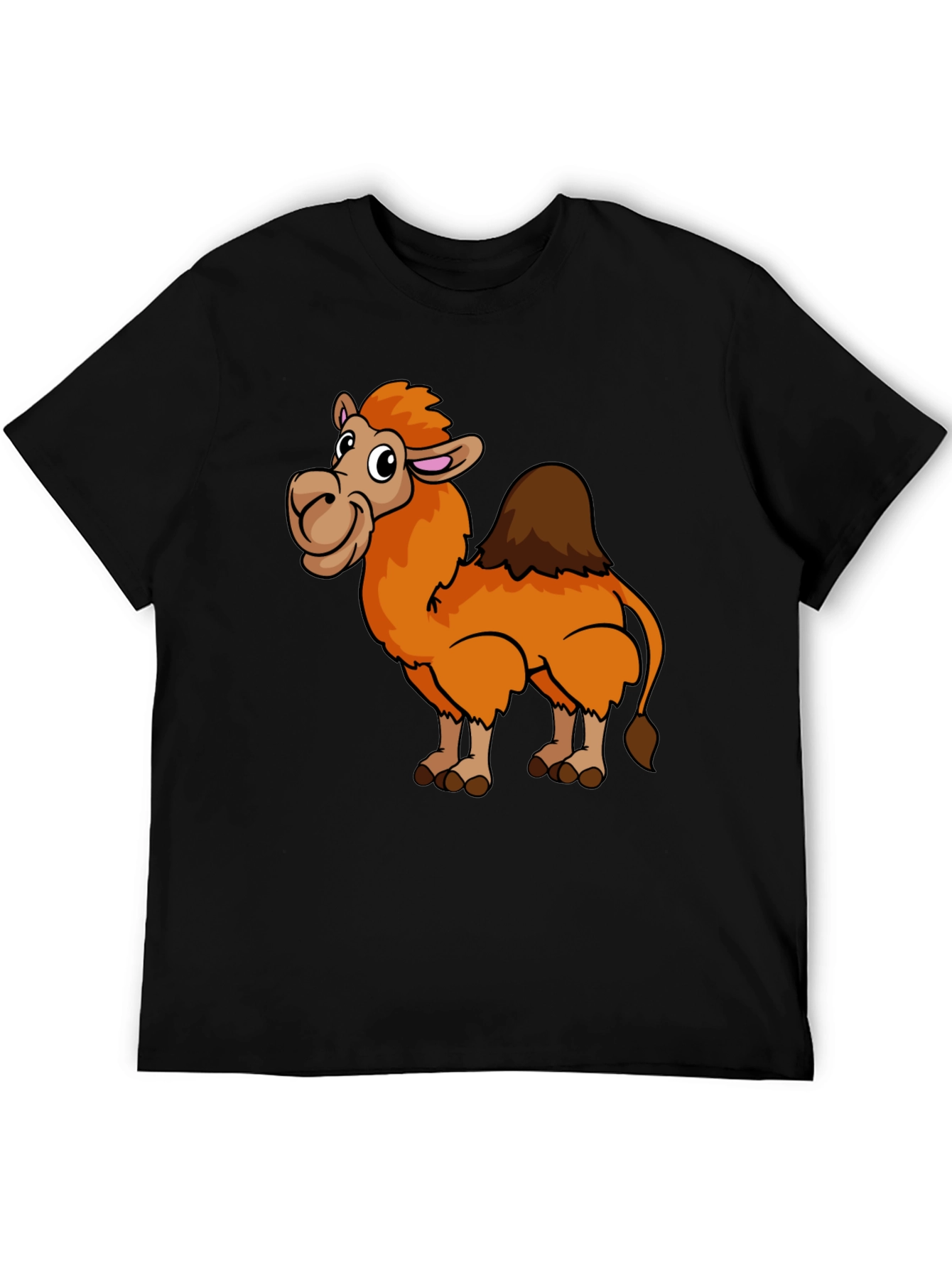 Cartoon Camel Graphic Print Black T-Shirt