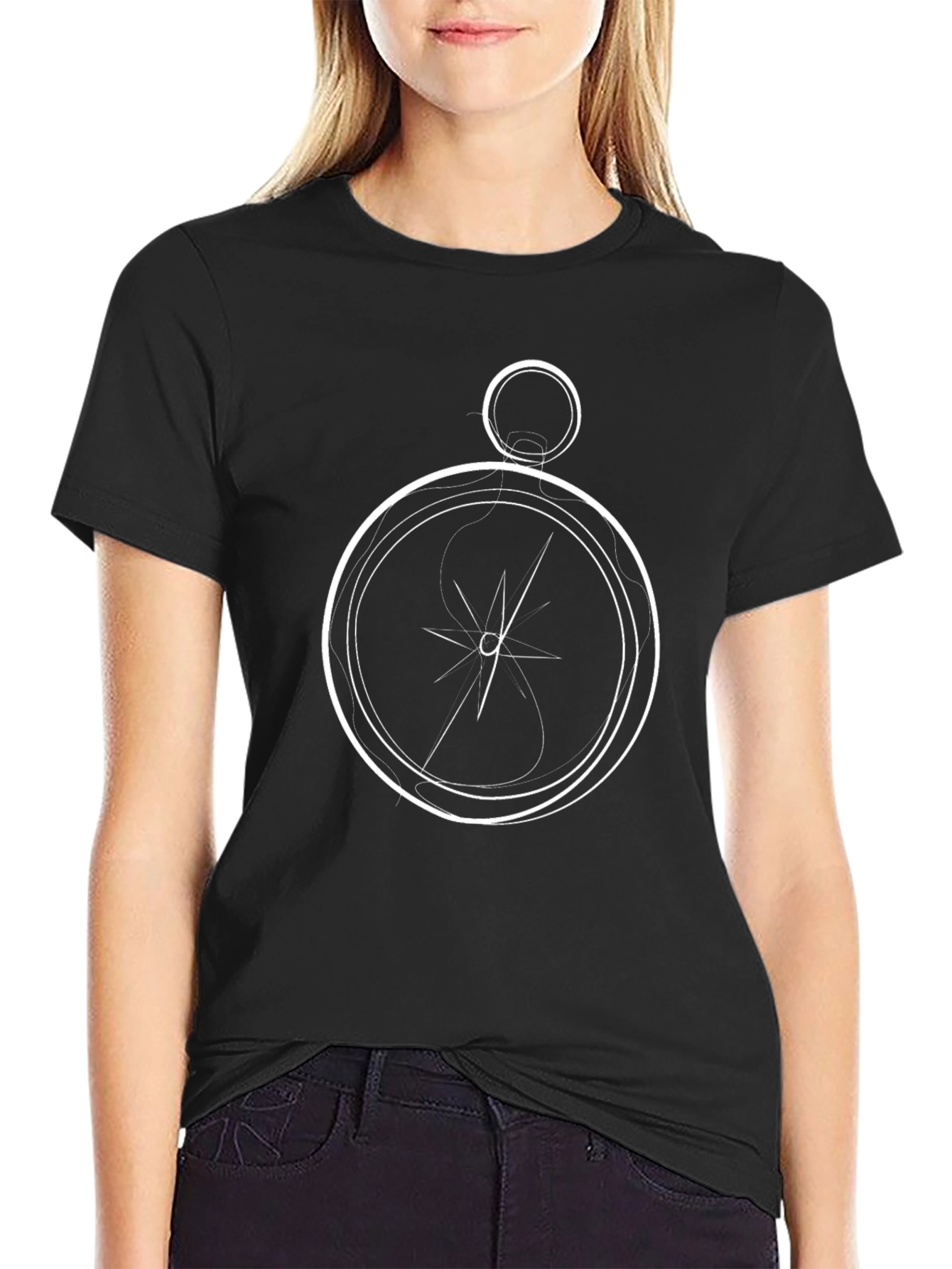 Compass Graphic Print Black T-Shirt