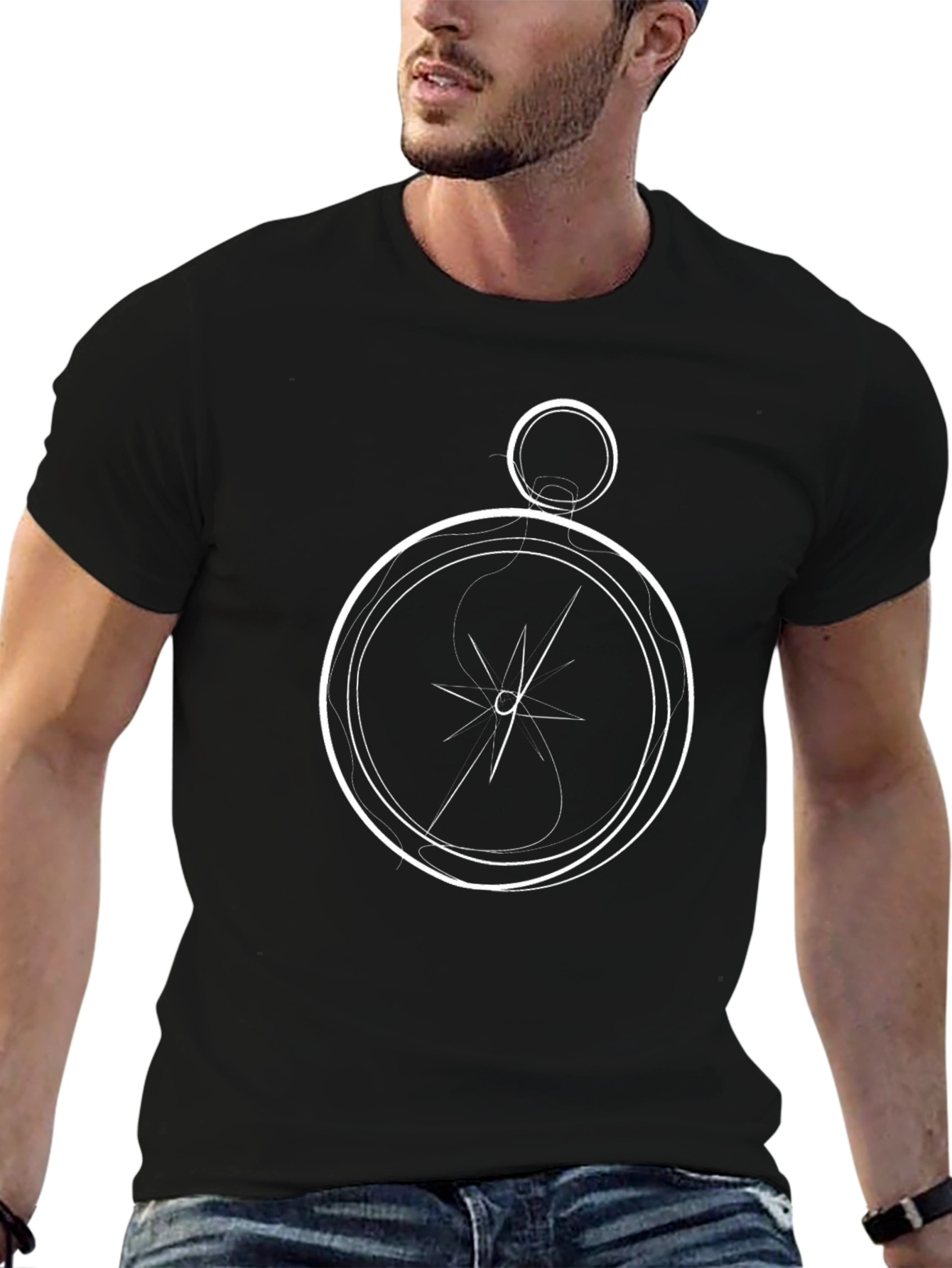 Compass Graphic Print Black T-Shirt