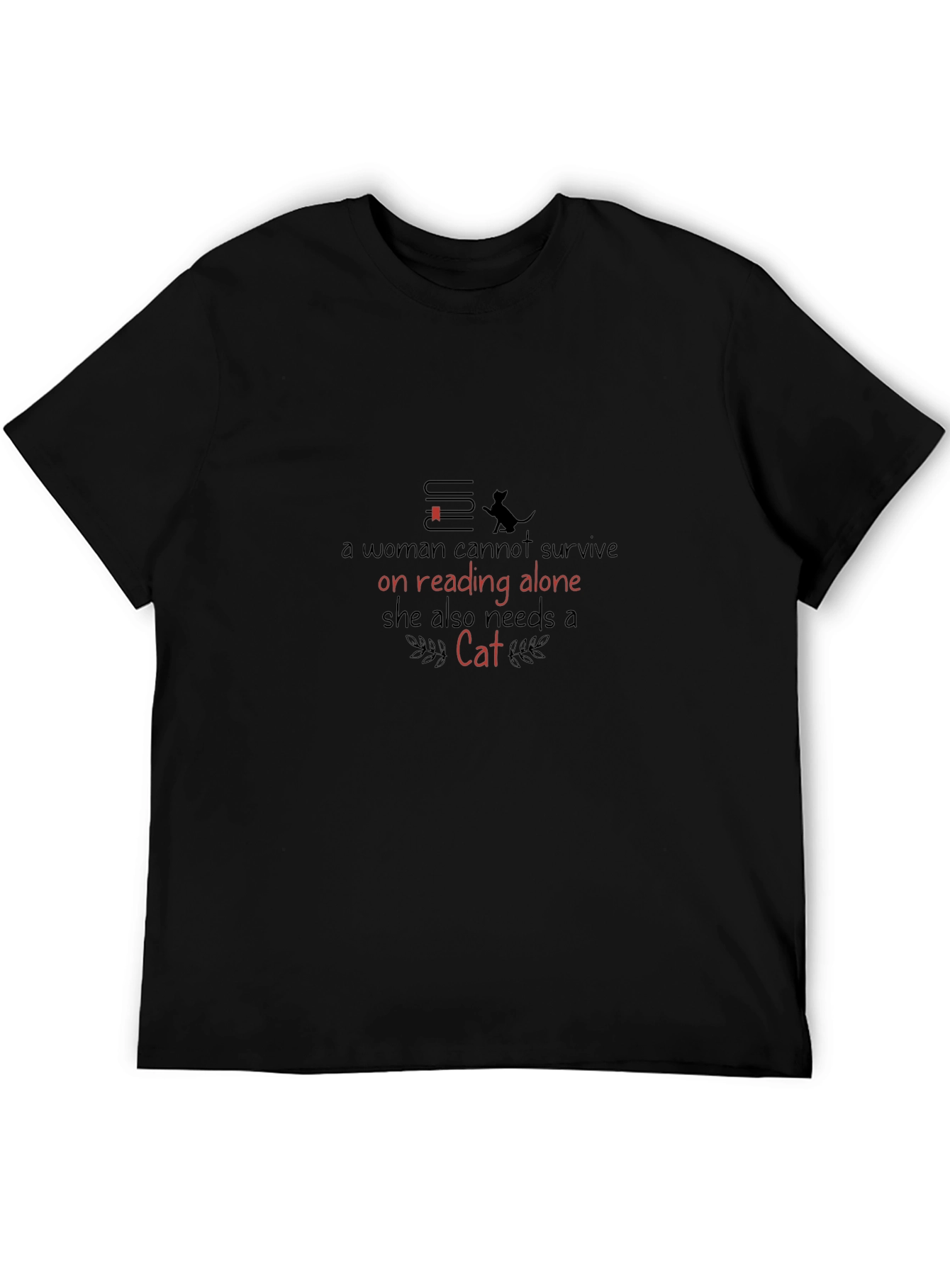 Cat & Books Graphic T-Shirt - A Womans Essentials