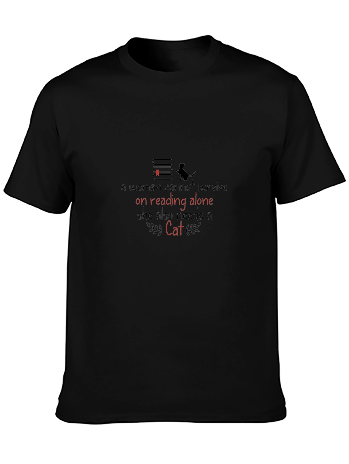 Cat & Books Graphic T-Shirt - A Womans Essentials
