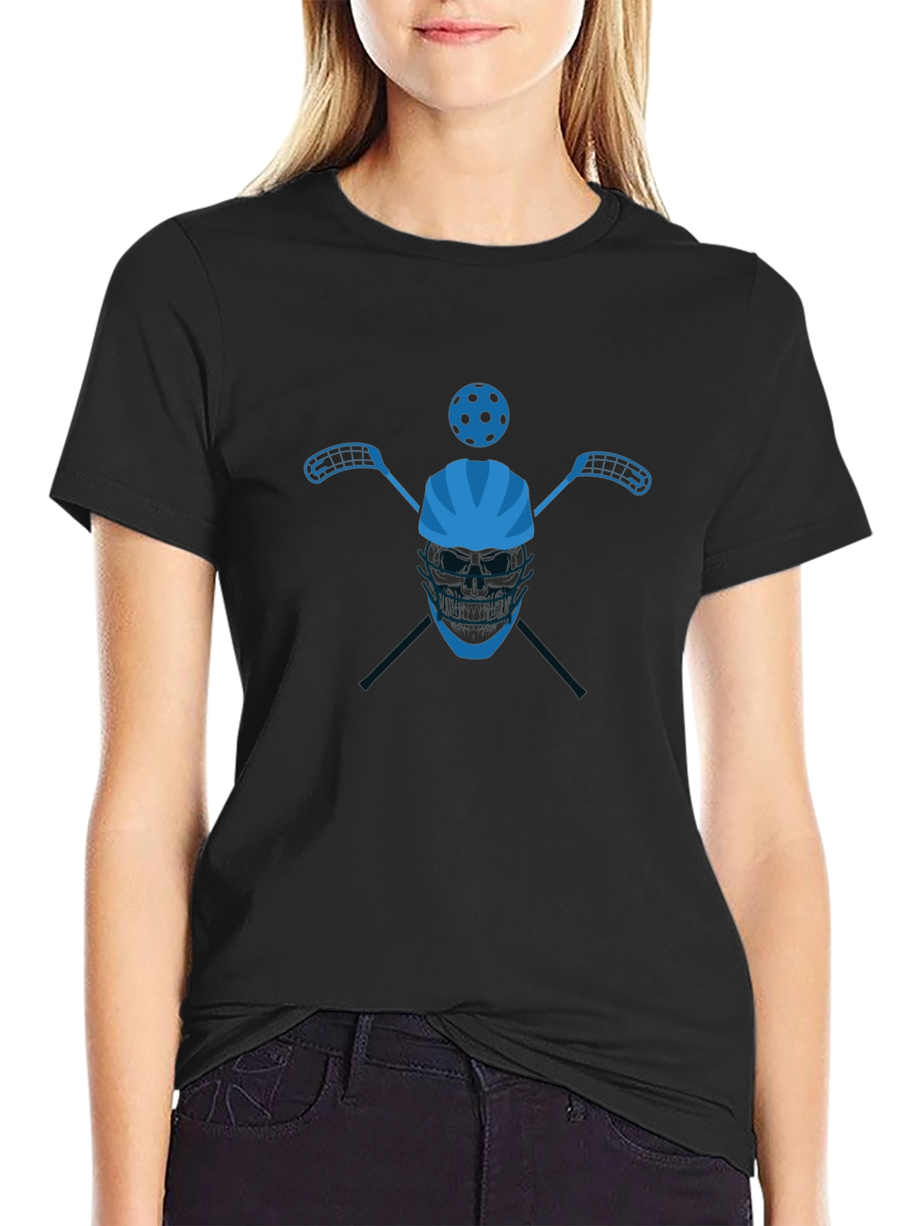 Floorball Player Black Graphic T-Shirt
