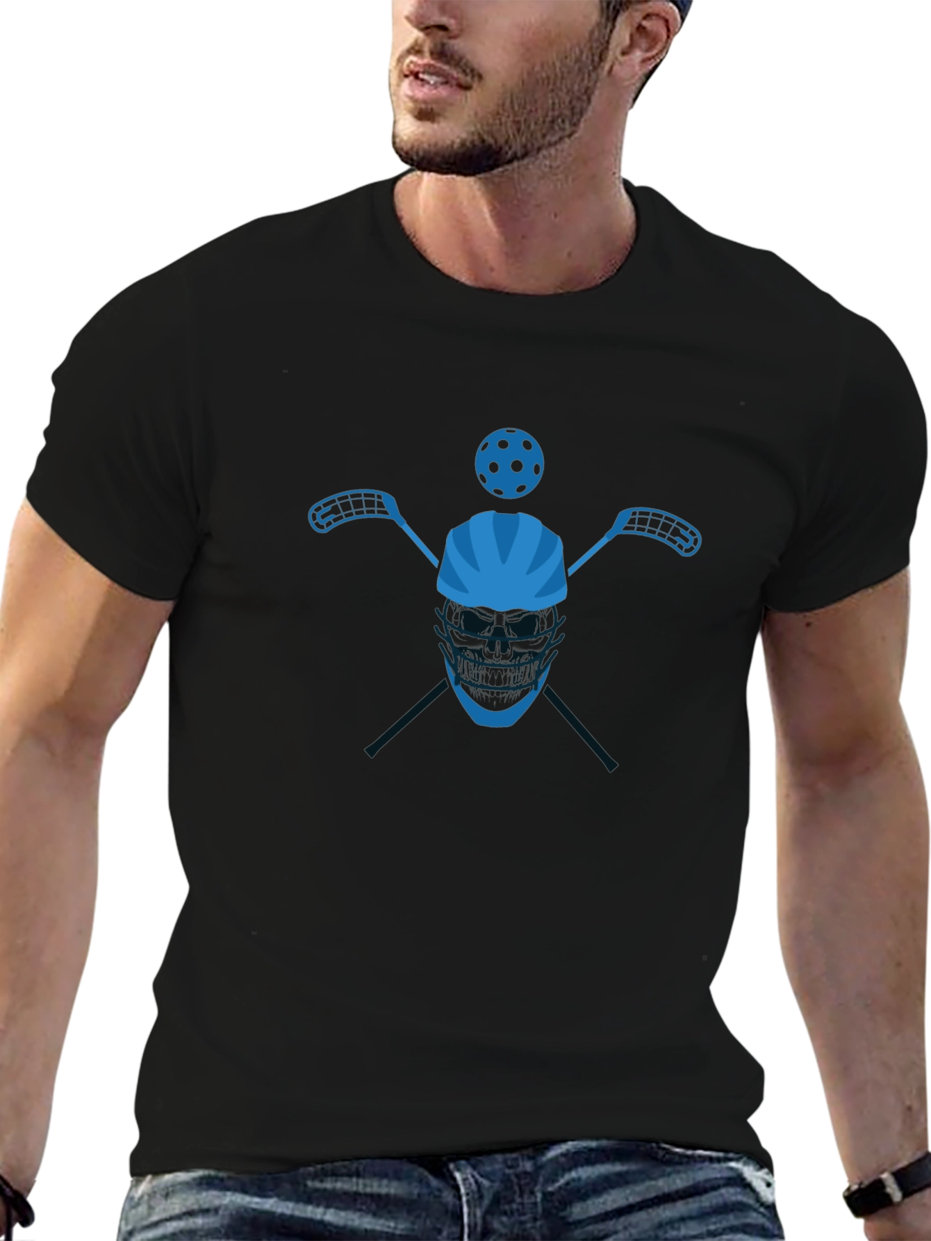 Floorball Player Black Graphic T-Shirt