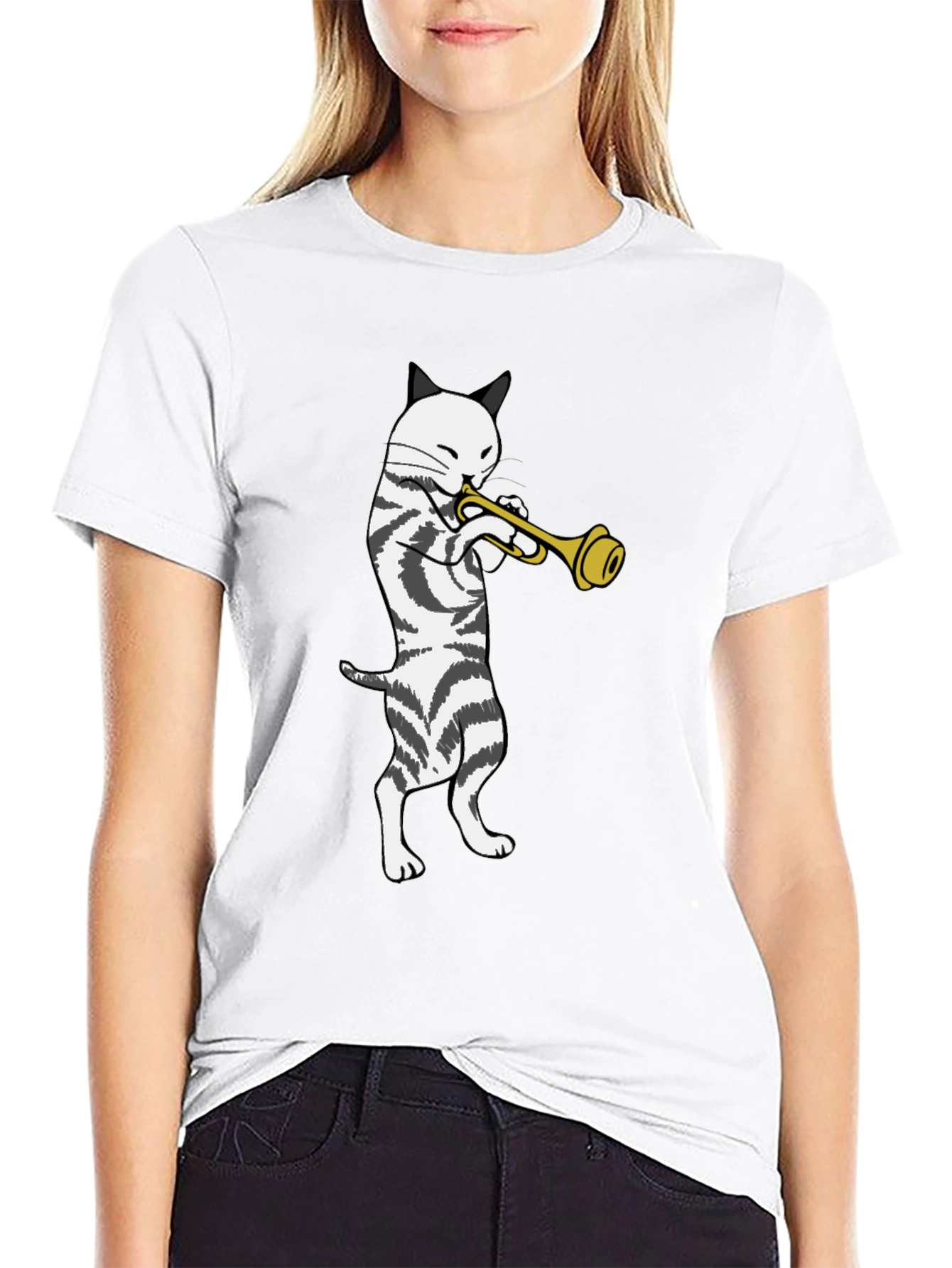 Cool Cat Trumpet Player Black T-Shirt