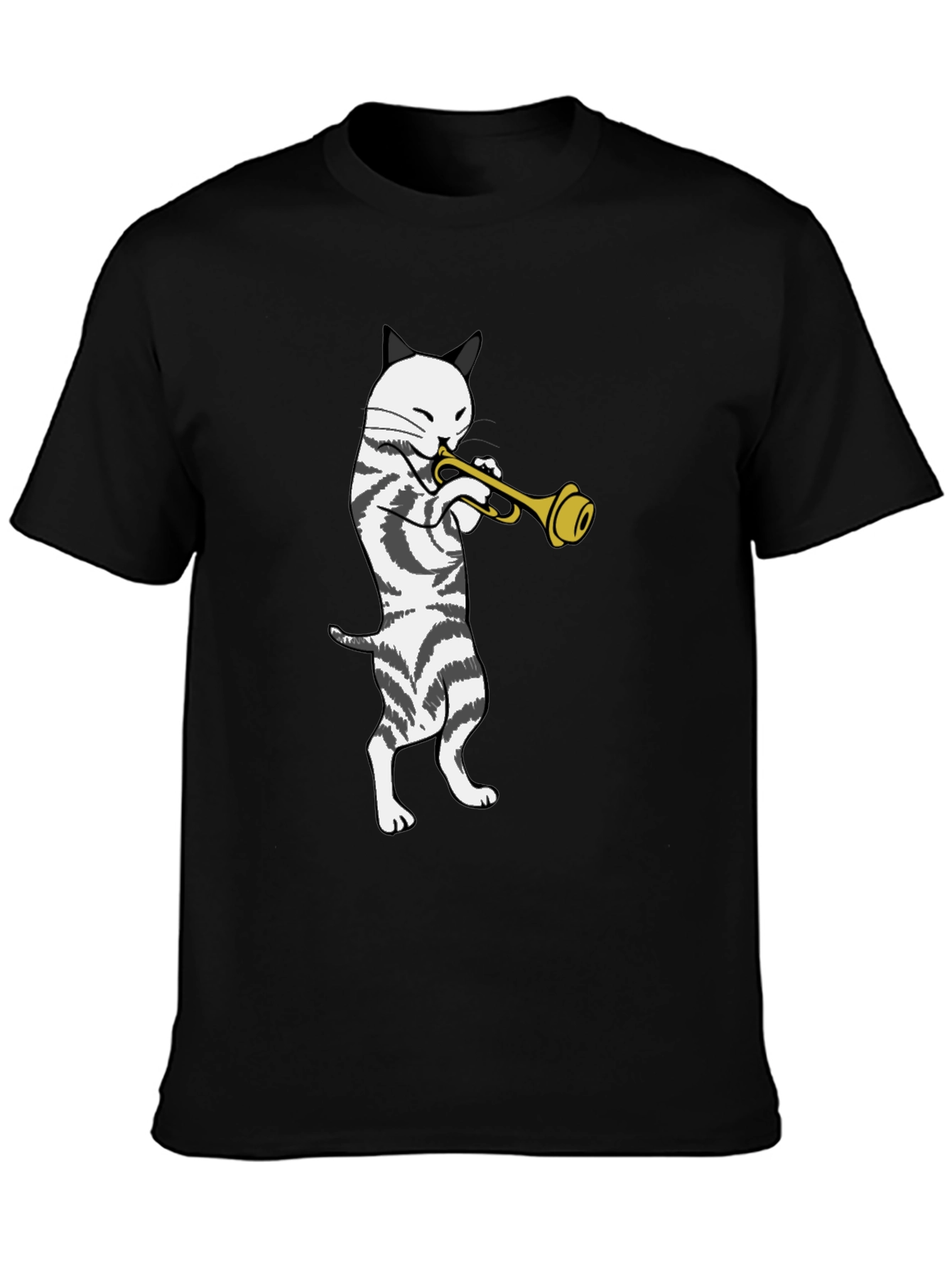 Cool Cat Trumpet Player Black T-Shirt