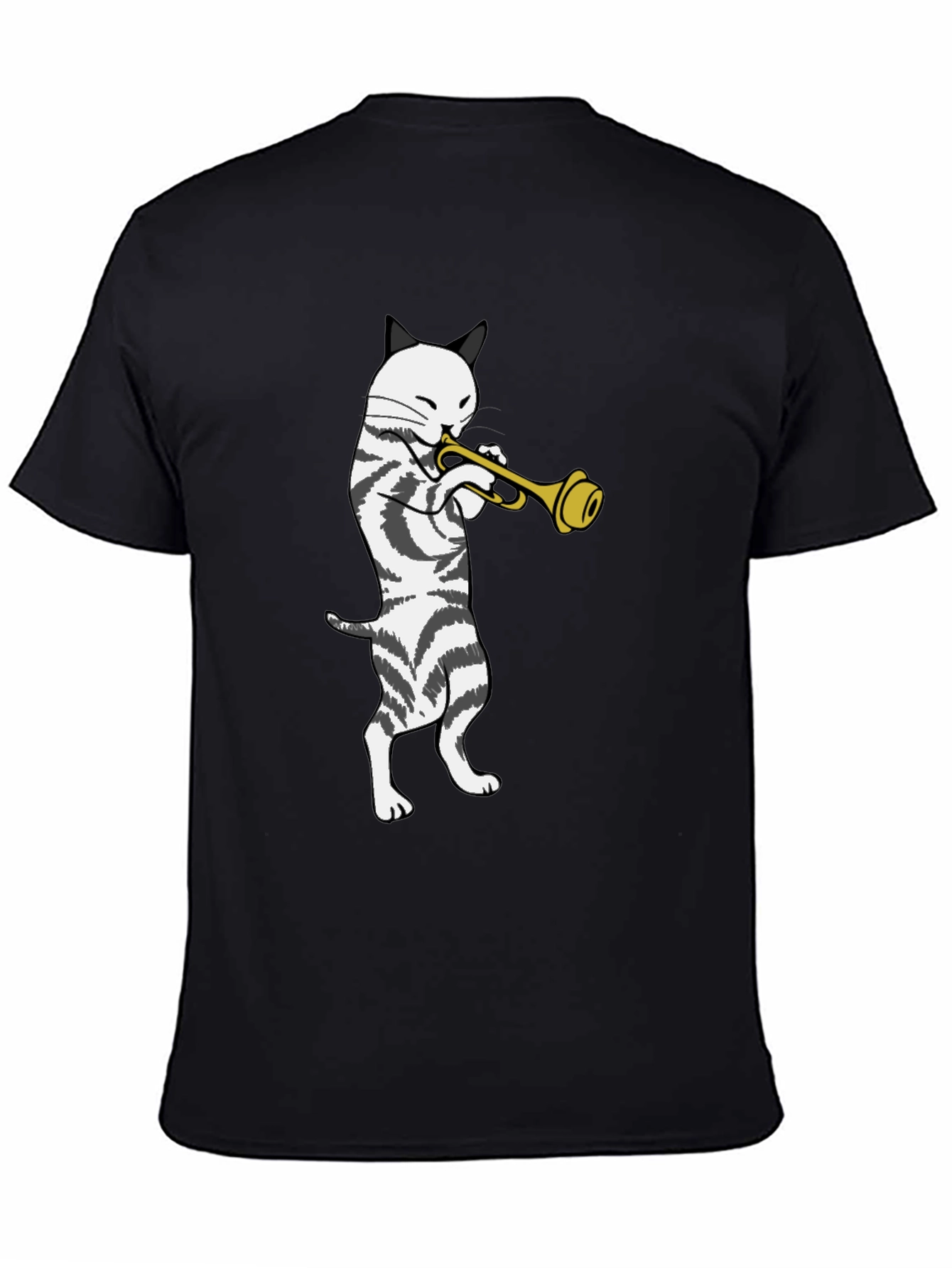 Cool Cat Trumpet Player Black T-Shirt
