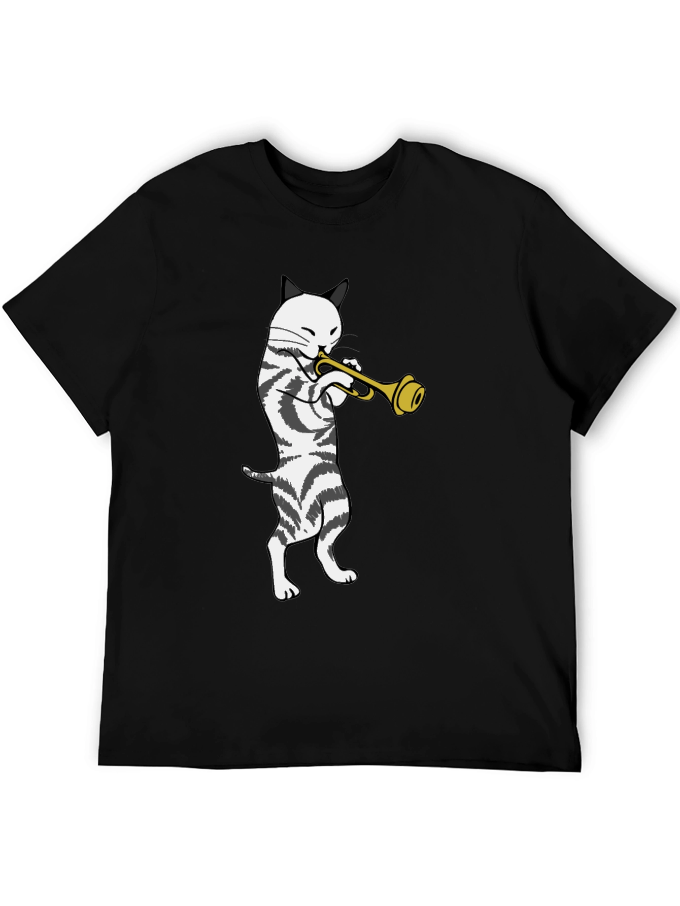 Cool Cat Trumpet Player Black T-Shirt