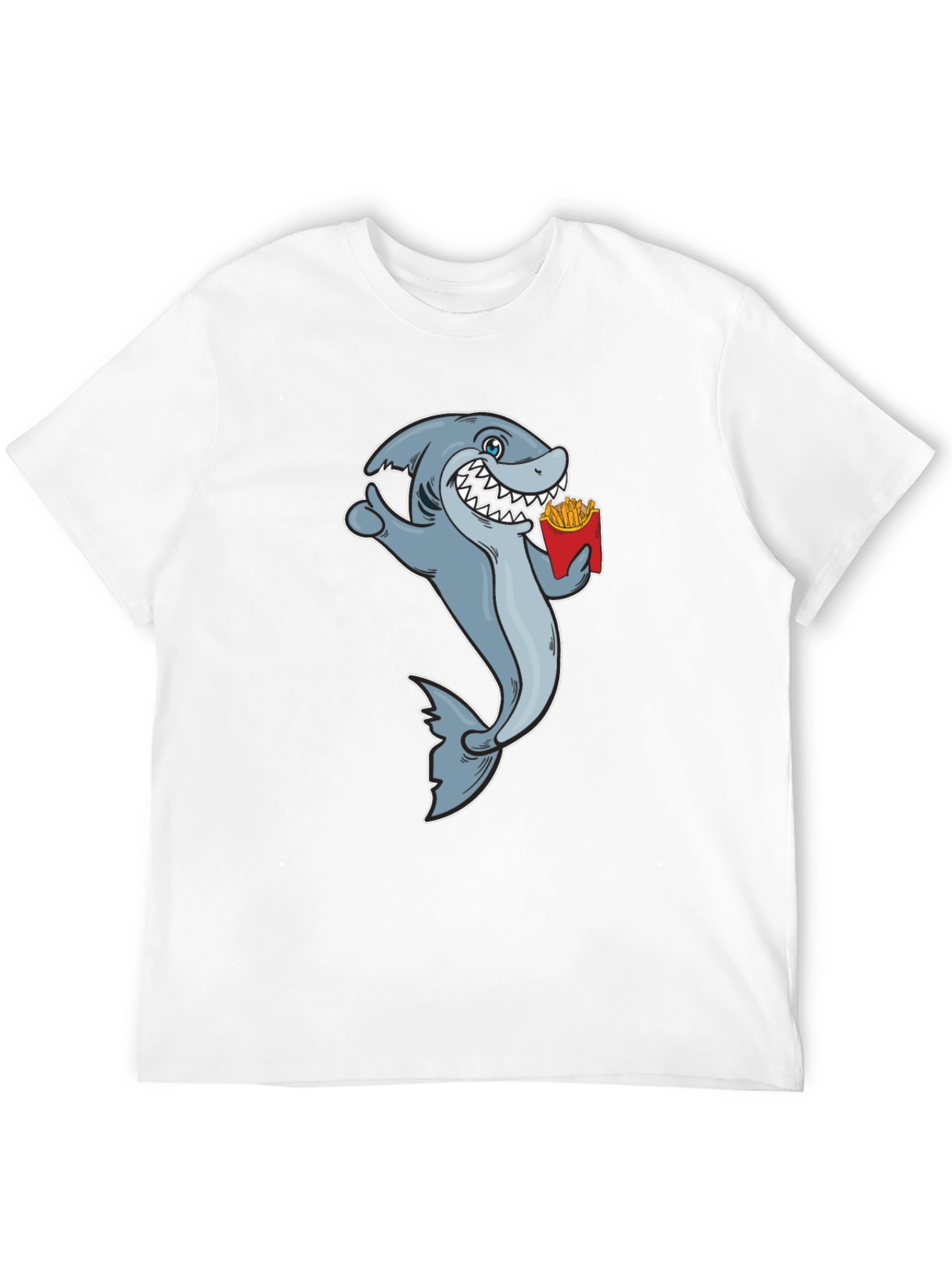 Shark Eating Fries Graphic Tee - Black Cotton T-Shirt
