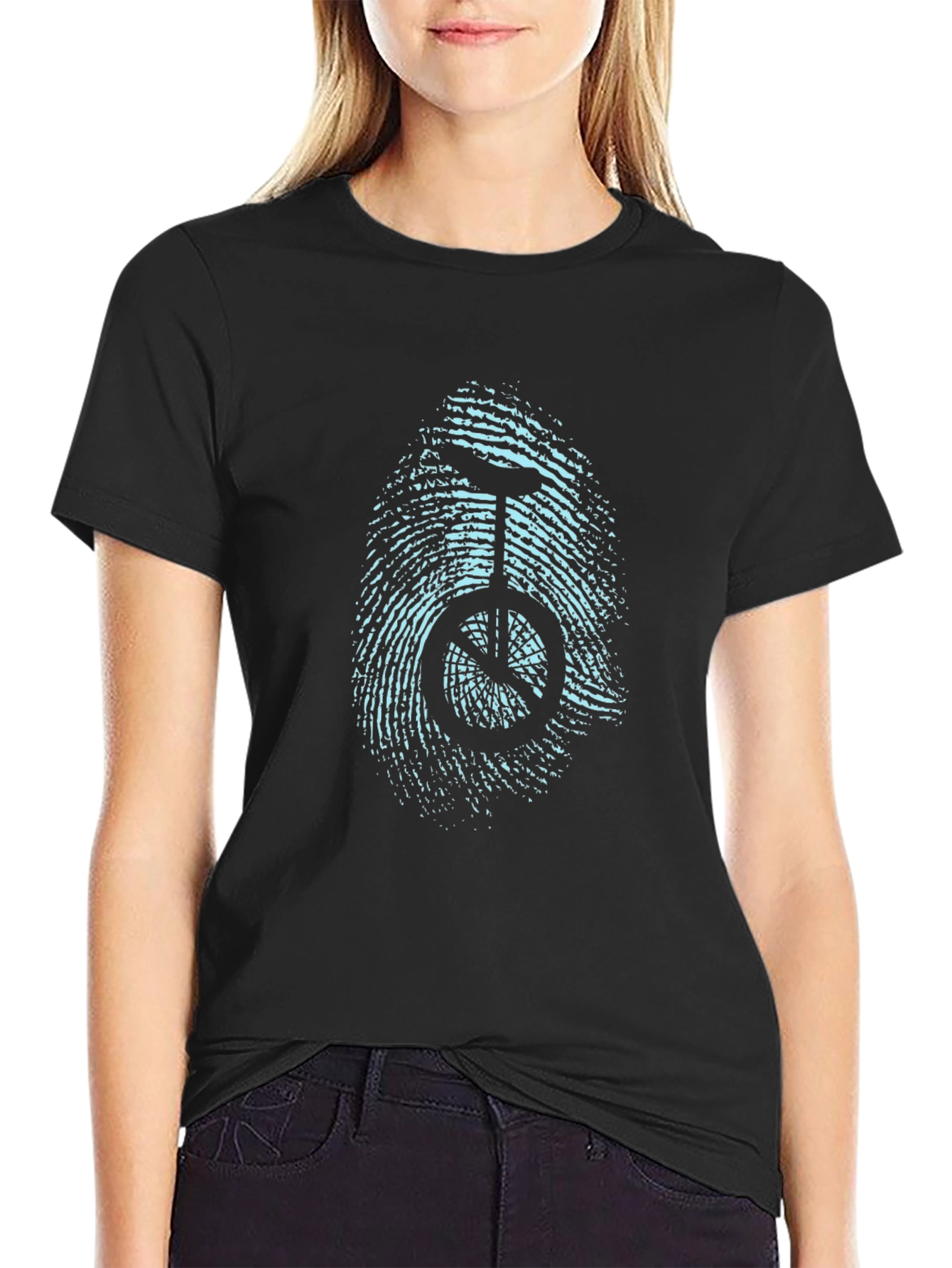 Unicycle Fingerprint Graphic Tee - Black Cotton Blend