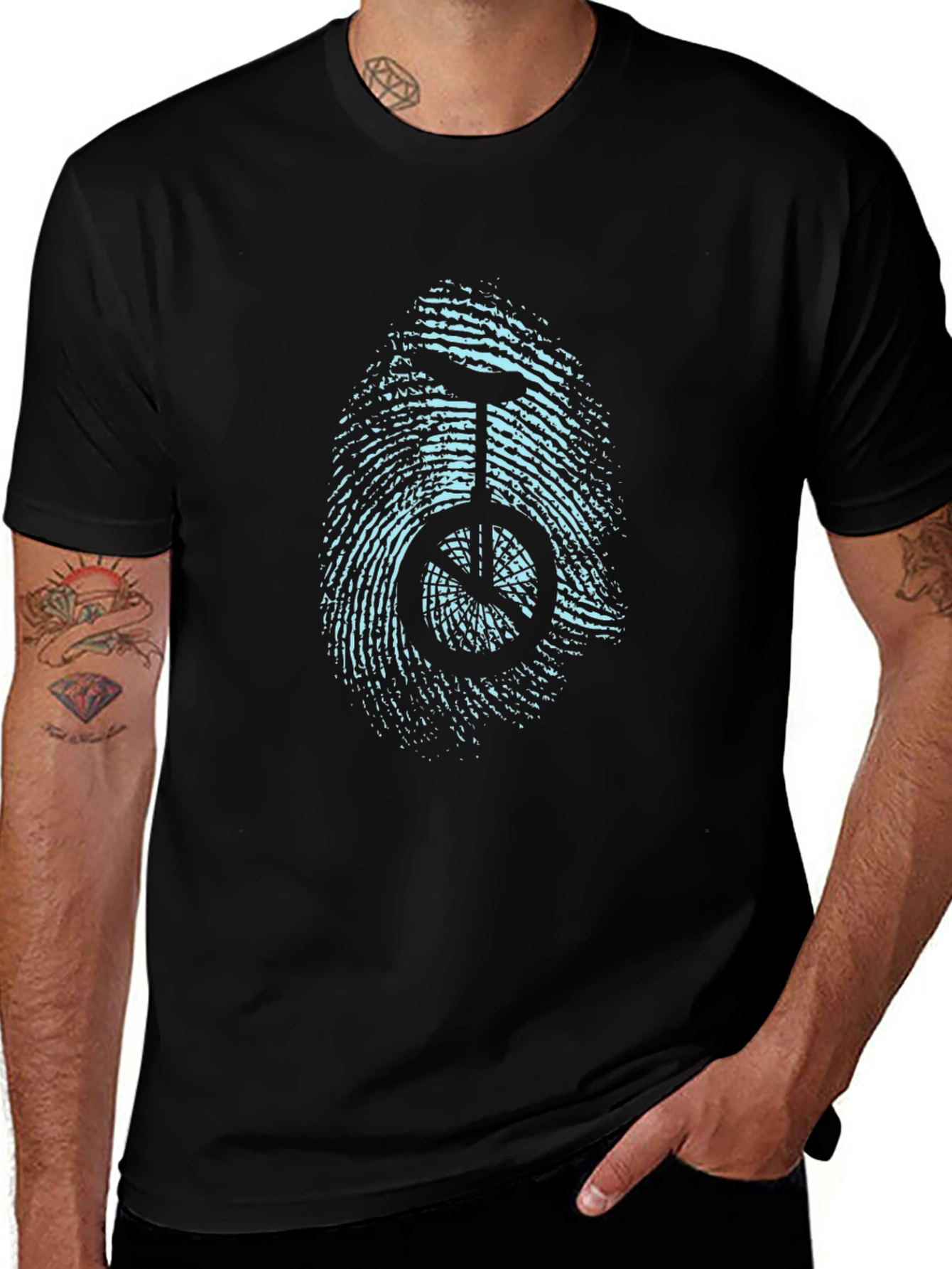 Unicycle Fingerprint Graphic Tee - Black Cotton Blend