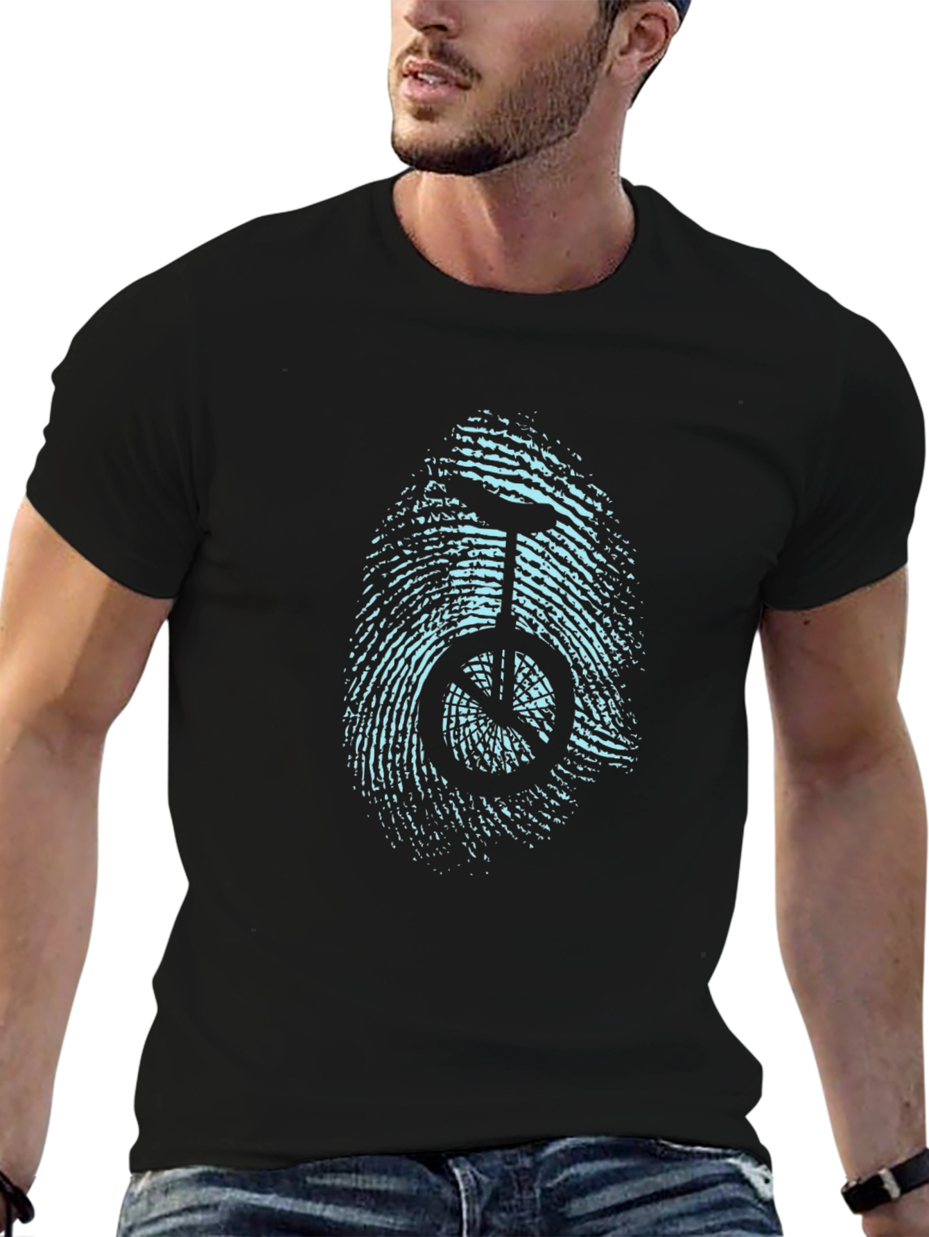 Unicycle Fingerprint Graphic Tee - Black Cotton Blend