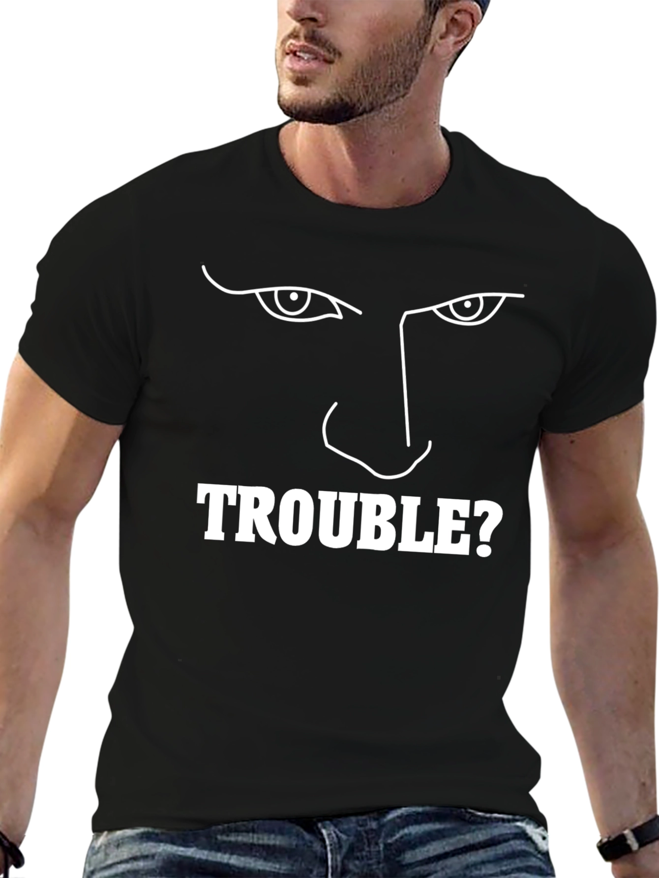 Trouble? Graphic Print Crew Neck Tee