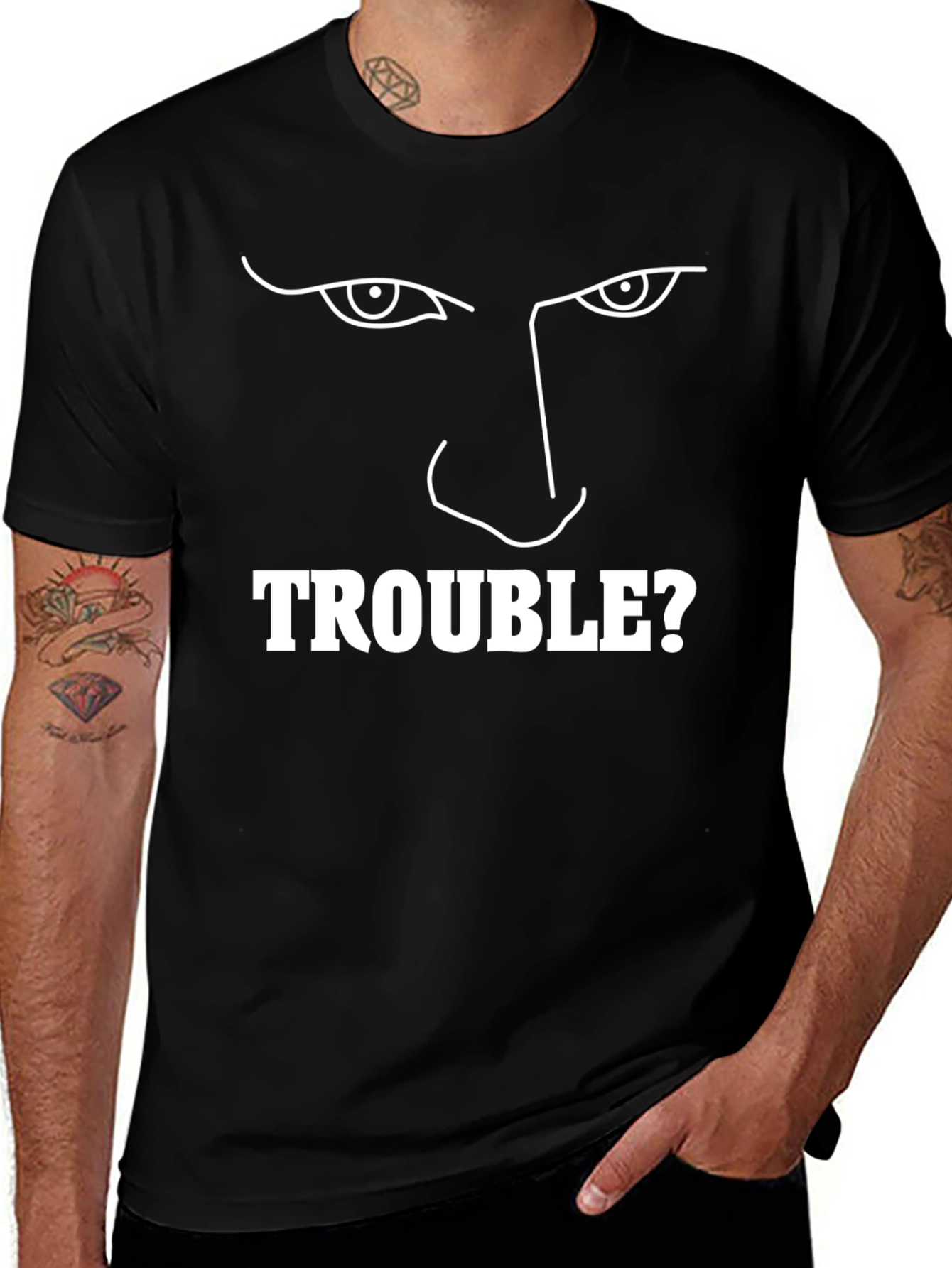 Trouble? Graphic Print Crew Neck Tee