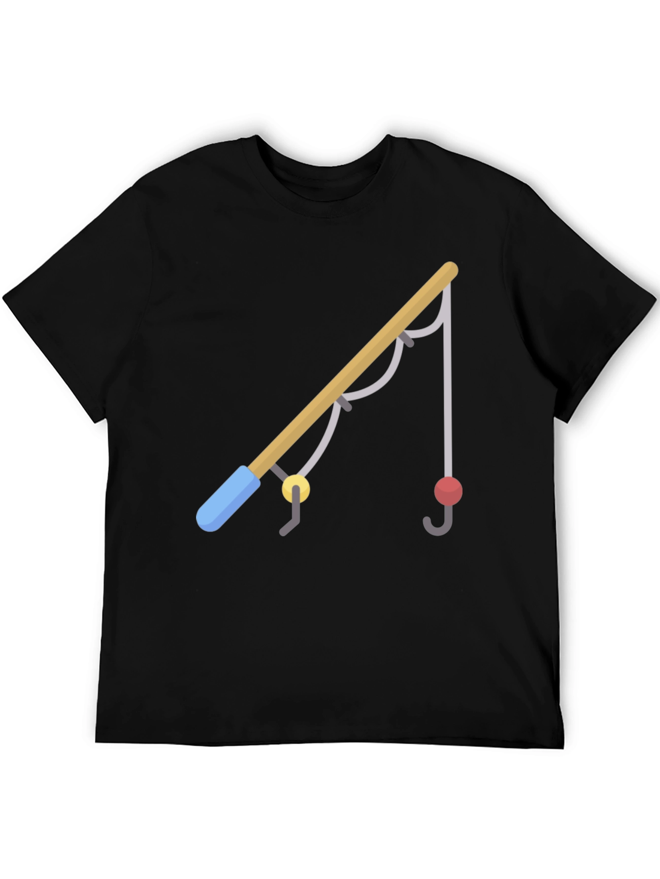 Fishing Rod Graphic Tee - Casual Black T-Shirt