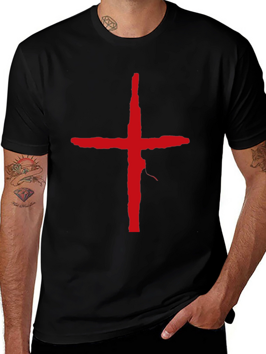 Bold Red Cross Graphic T-Shirt - Modern Casual Wear